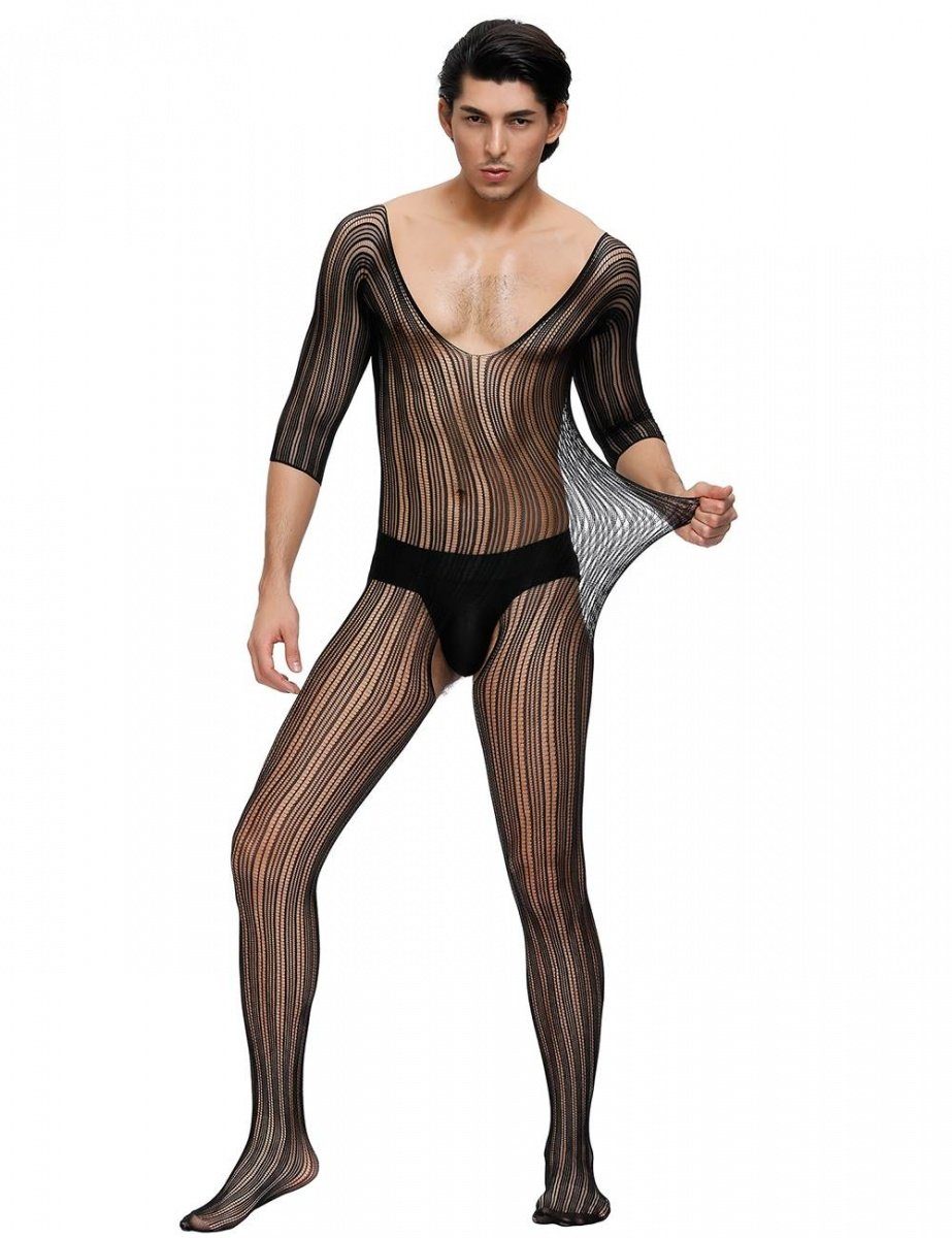 Lau-Fashion Lange Unterhose Bodystocking Nadelstreifen Transparent günstig online kaufen
