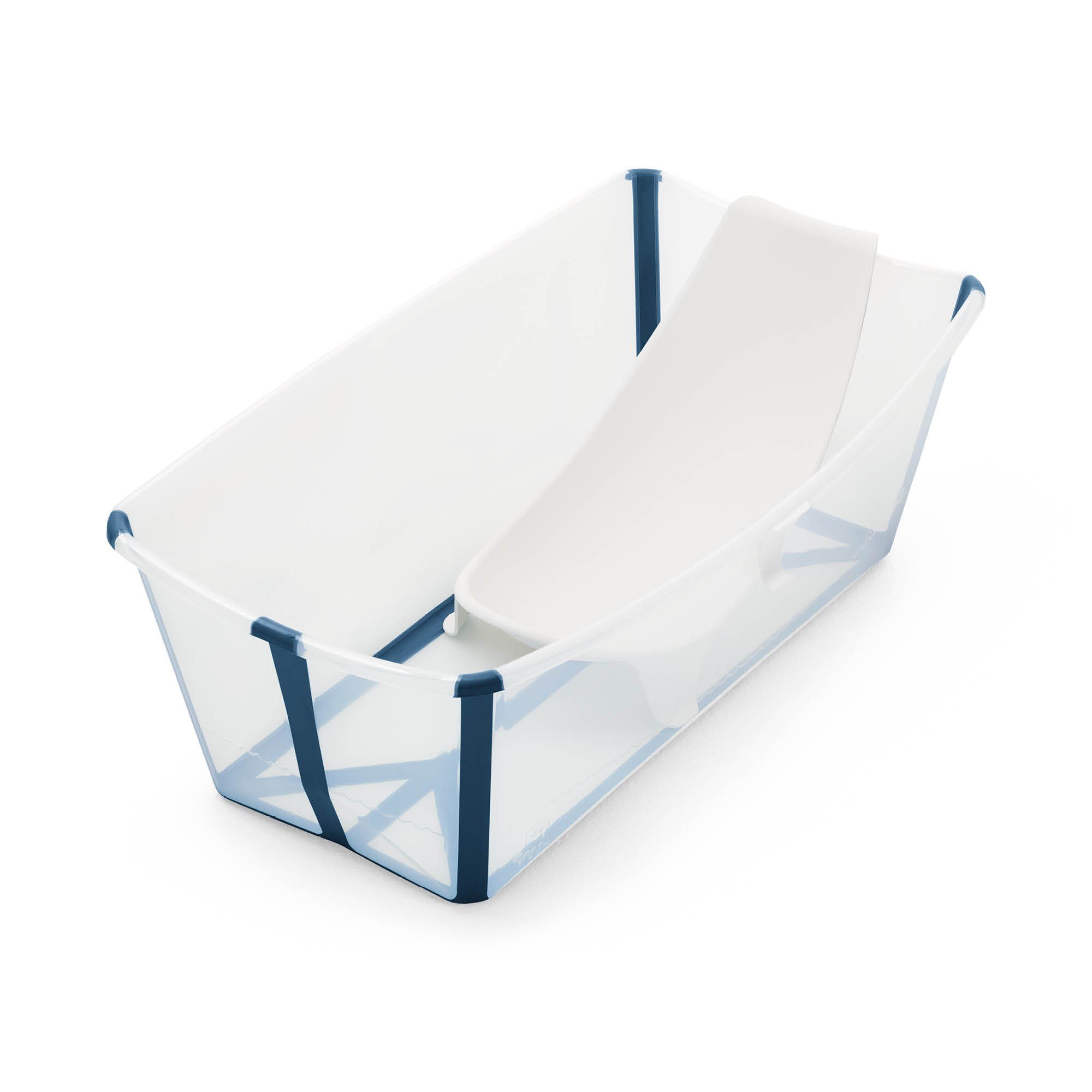 Stokke Babybadewanne Flexi Bath® Bundle – Bestehend aus Badewanne & Newborn Support Transparent Blue