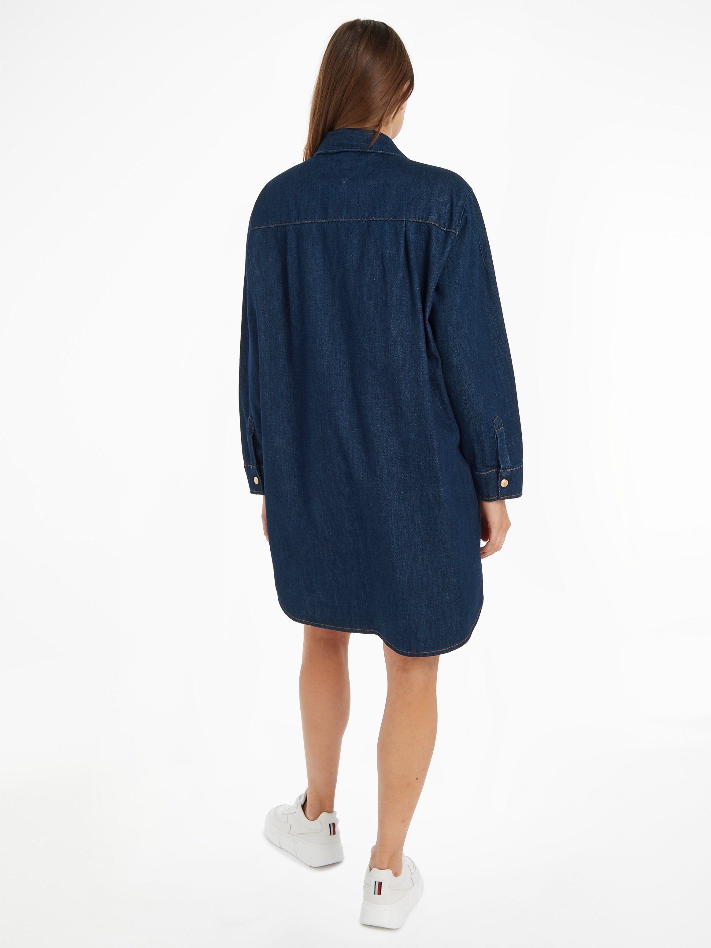 Jeanskleid DRESS Tommy NALA mit LS Druckerleiste Hilfiger durchgehender SHIRT DNM