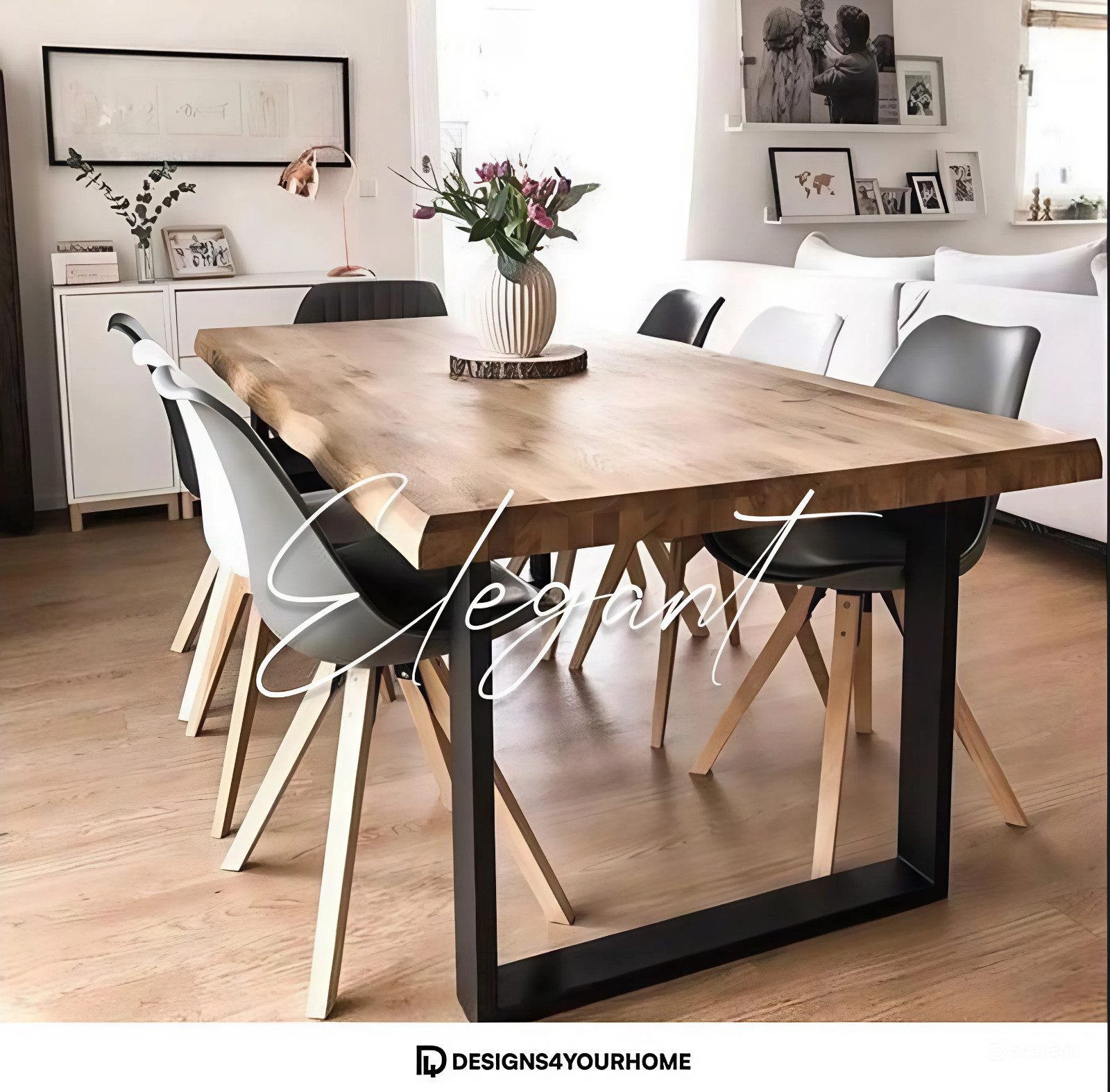 designs4yourhome Esstisch Paris aus Massivholz eleganter Tischplatte ideal für Esszimmer, robust (Nussbaumholz), Holzplatte bis 60mm