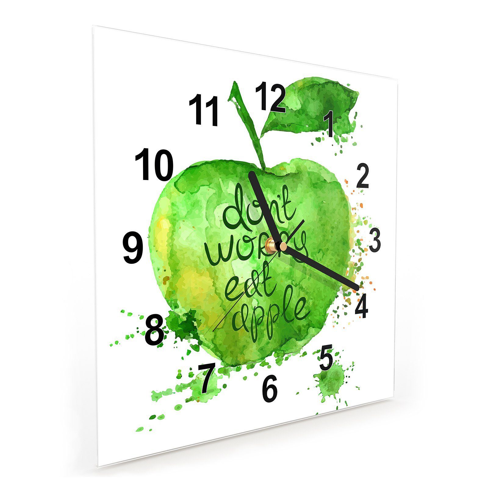 Wanduhr Text Größe auf Design Glasuhr cm x 30 Wandkunst Wanduhr 30 Motiv Apfel Primedeco mit