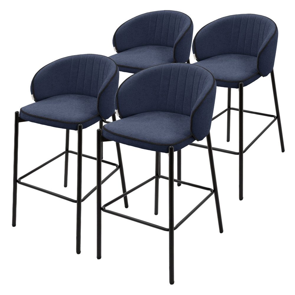 ML-DESIGN Barhocker Gepolsterter Barstuhl mit Metallgestell Rückenlehne und Fußstütze (4 St), Bistrohocker 4er Set Dunkelblau Stoffbezug Tresenhocker Küchenhocker