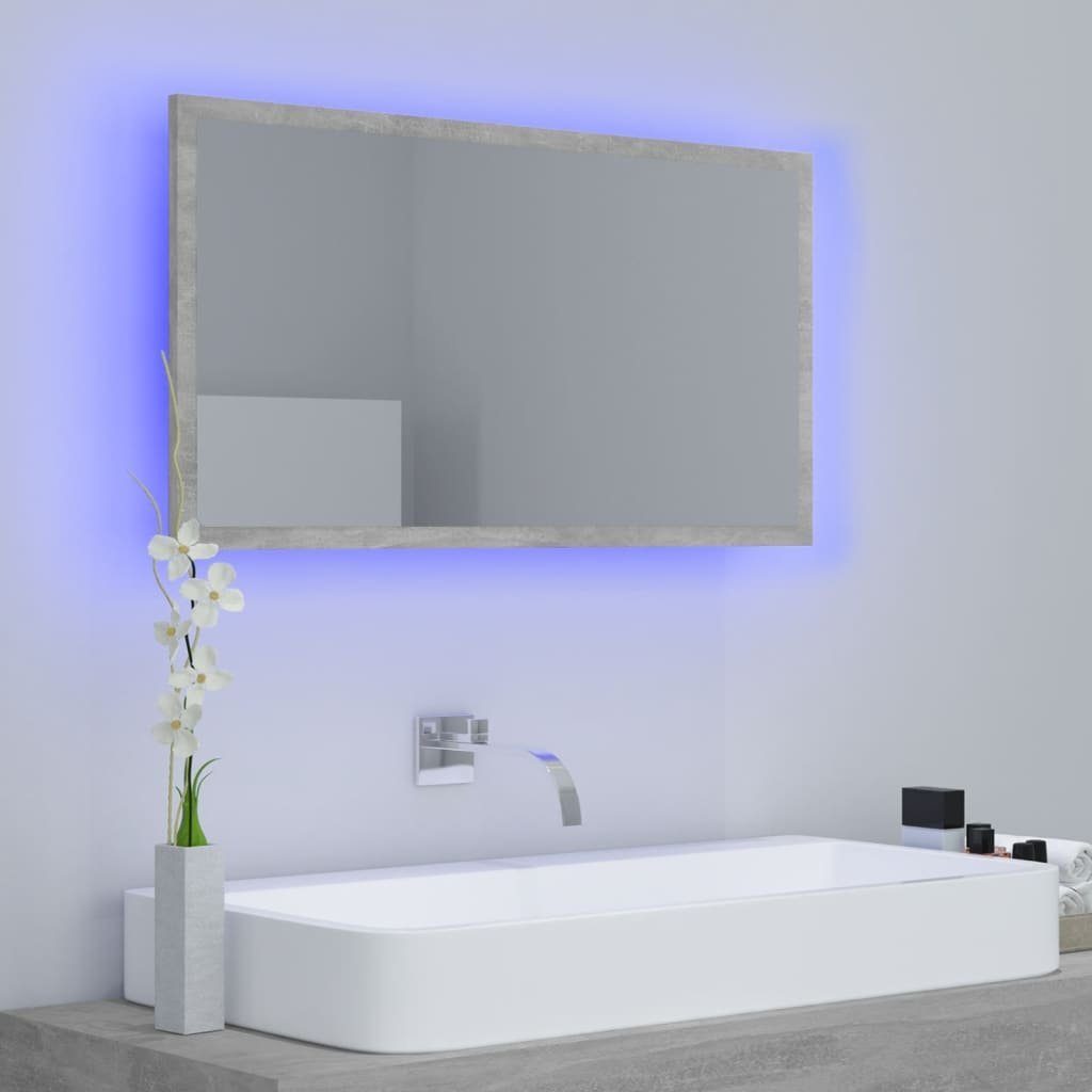 80x8,5x37 vidaXL cm Badezimmerspiegelschrank Acryl (1-St) Betongrau LED-Badspiegel