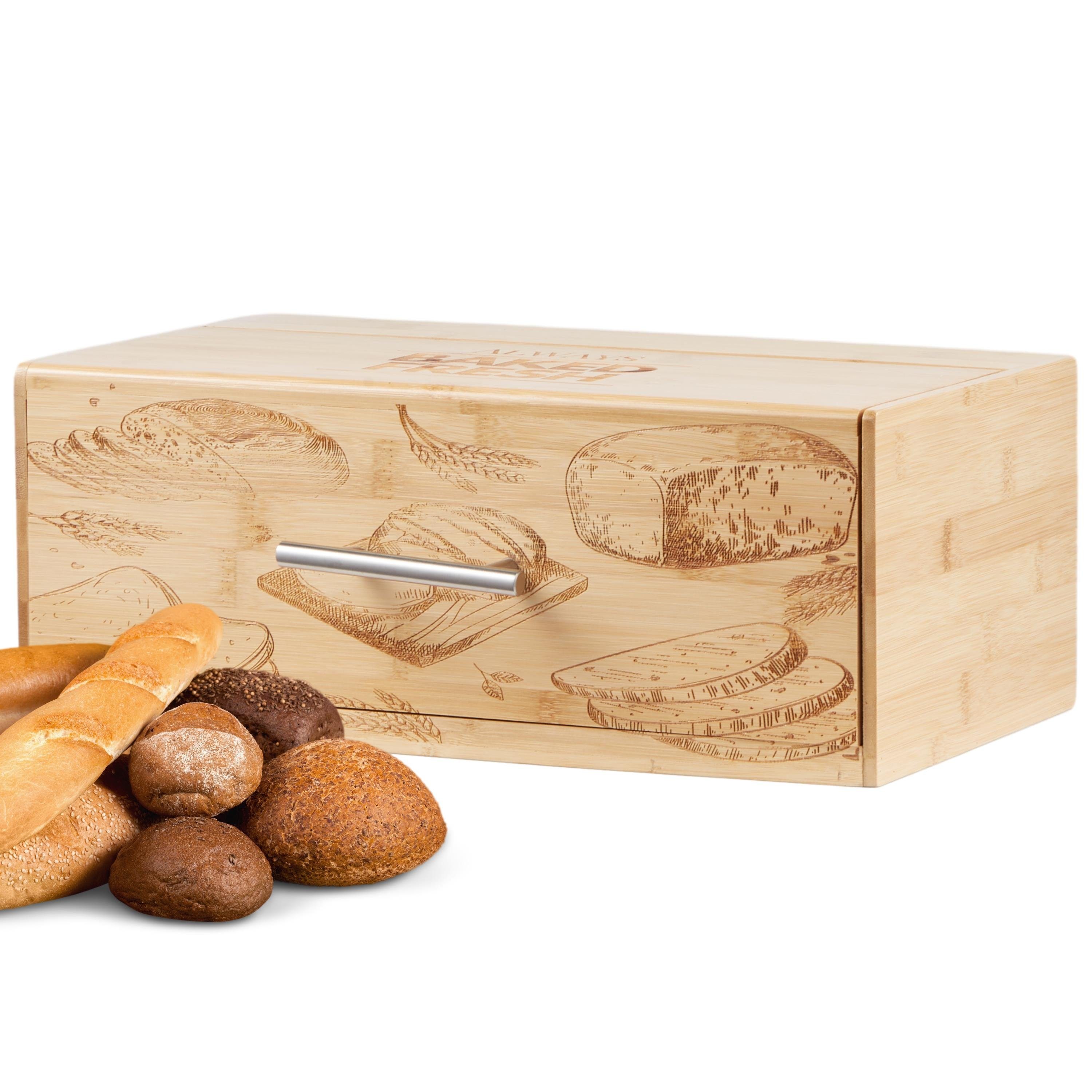 ecosa Brotkasten EO-5041, Bambus, (Packung, 2-tlg), Herausnehmbare Krümelschublade,Umweltfreundlich,Edelstahlgriff