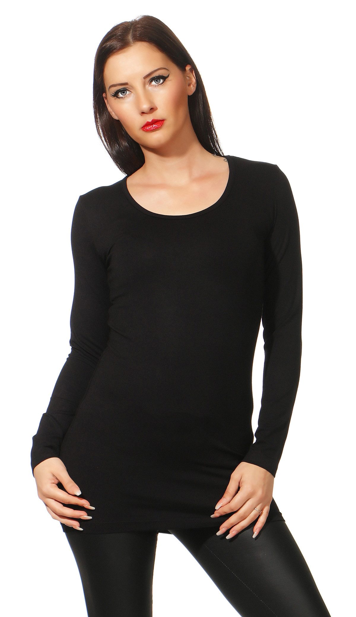 Langarmshirt Damen Longshirt Langarm Shirt Tunika