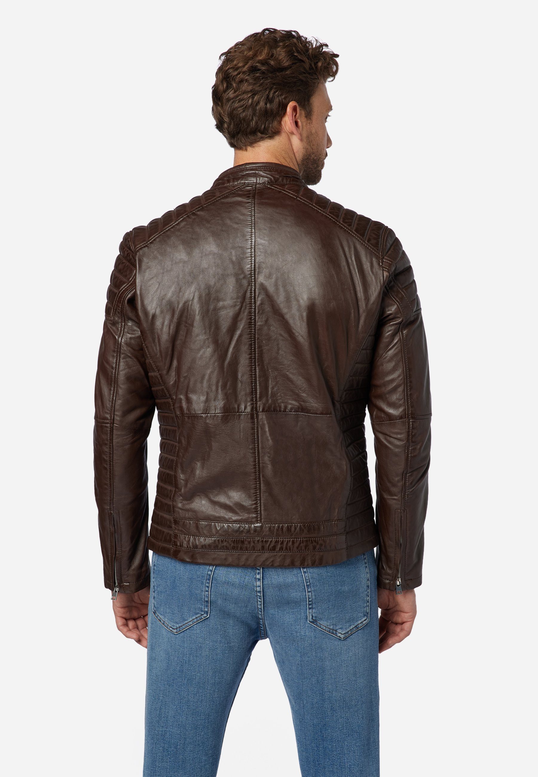 RICANO Lederjacke Cooper Lederjacke im Biker-Stil mit Stehkragen