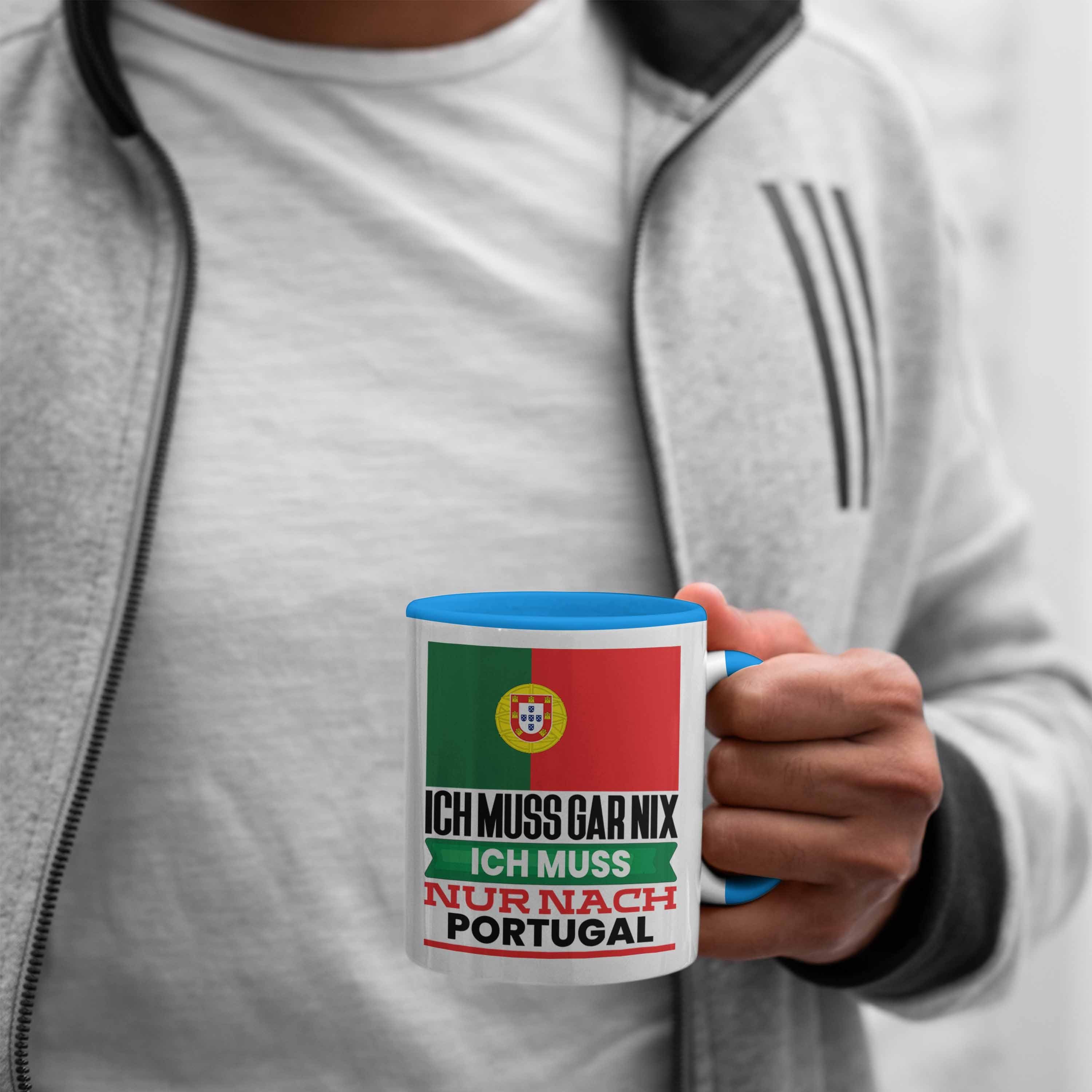 Trendation Blau Tasse Portugiesen Geburtstag für Geschenkidee Urlaub Geschenk Portugal Tasse