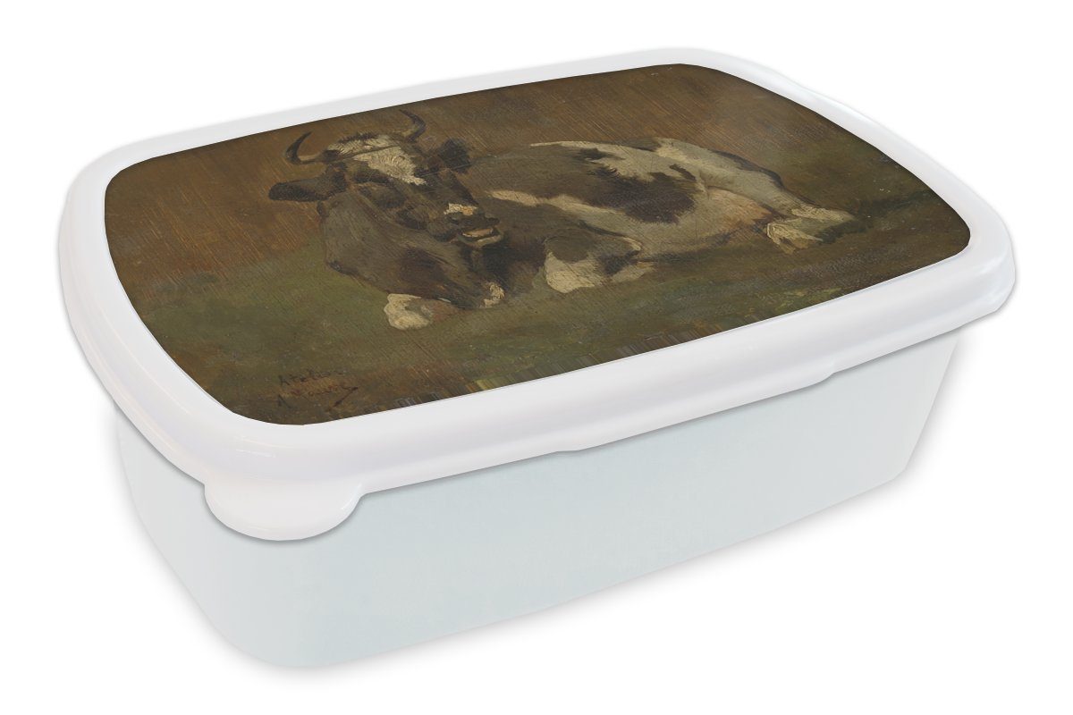 MuchoWow Lunchbox Kuh liegend - Gemälde von Anton Mauve, Kunststoff, (2-tlg), Brotbox für Kinder und Erwachsene, Brotdose, für Jungs und Mädchen weiß