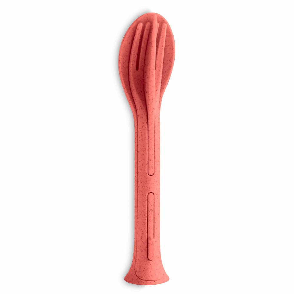 KOZIOL Besteck-Set Klikk Pocket Nature Coral 3-tlg. (3-tlg), 1 Personen, Thermoplastischer Kunststoff
