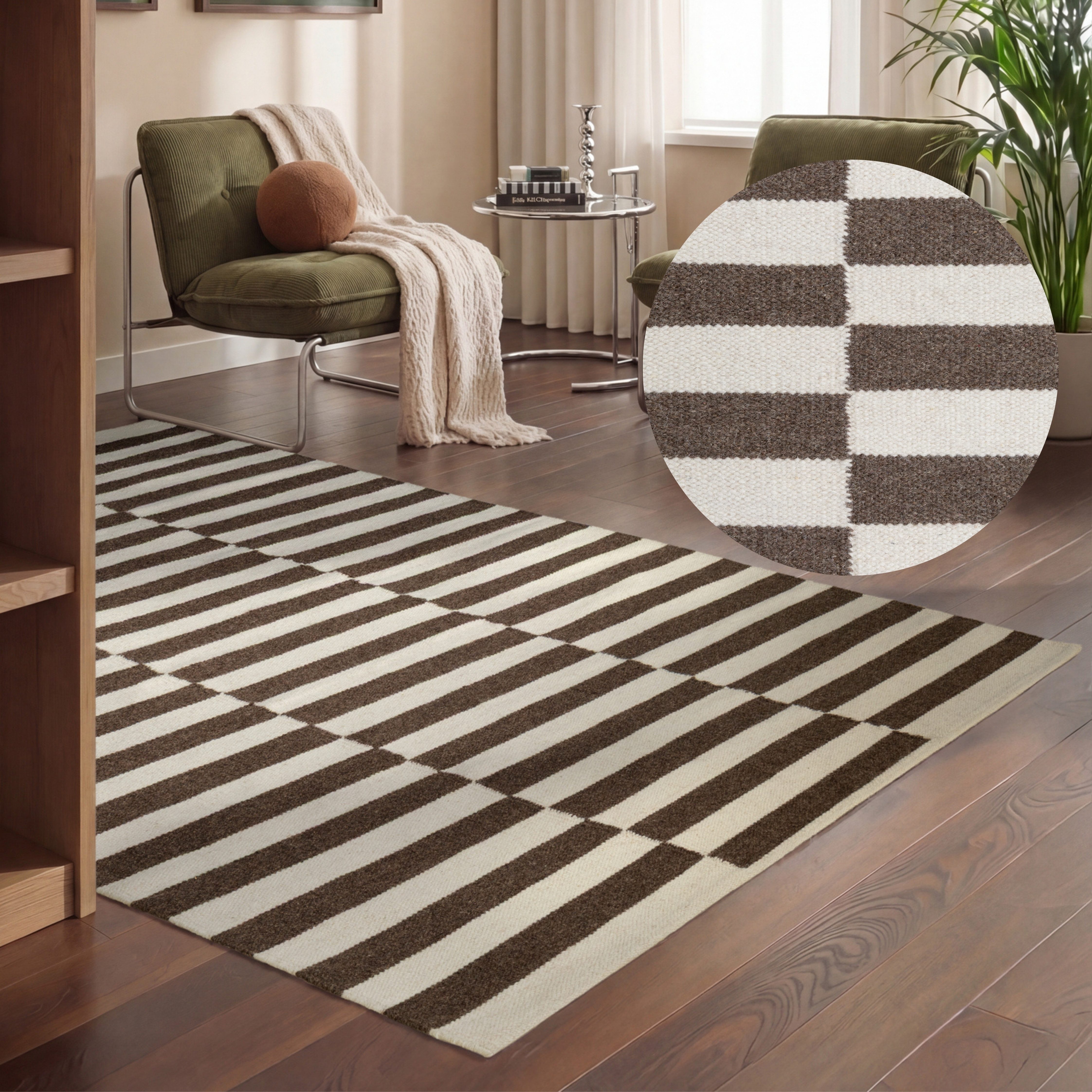 HANSE Home Wollteppich Vika, schwarz-weiss, rechteckig, Höhe: 5 mm, Handgewebt, Wolle, Natur, Läufer, Wohnzimmer, Schlafzimmer, Streifen
