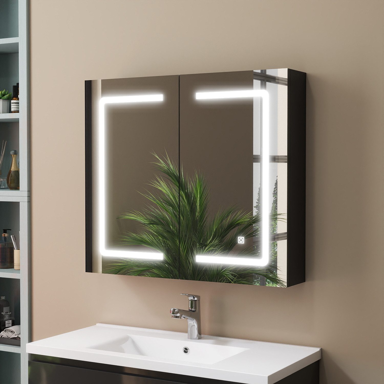 duschspa Spiegelschrank LED Badschrank mit Steckdose drei Lichtfarbe dimmba günstig online kaufen