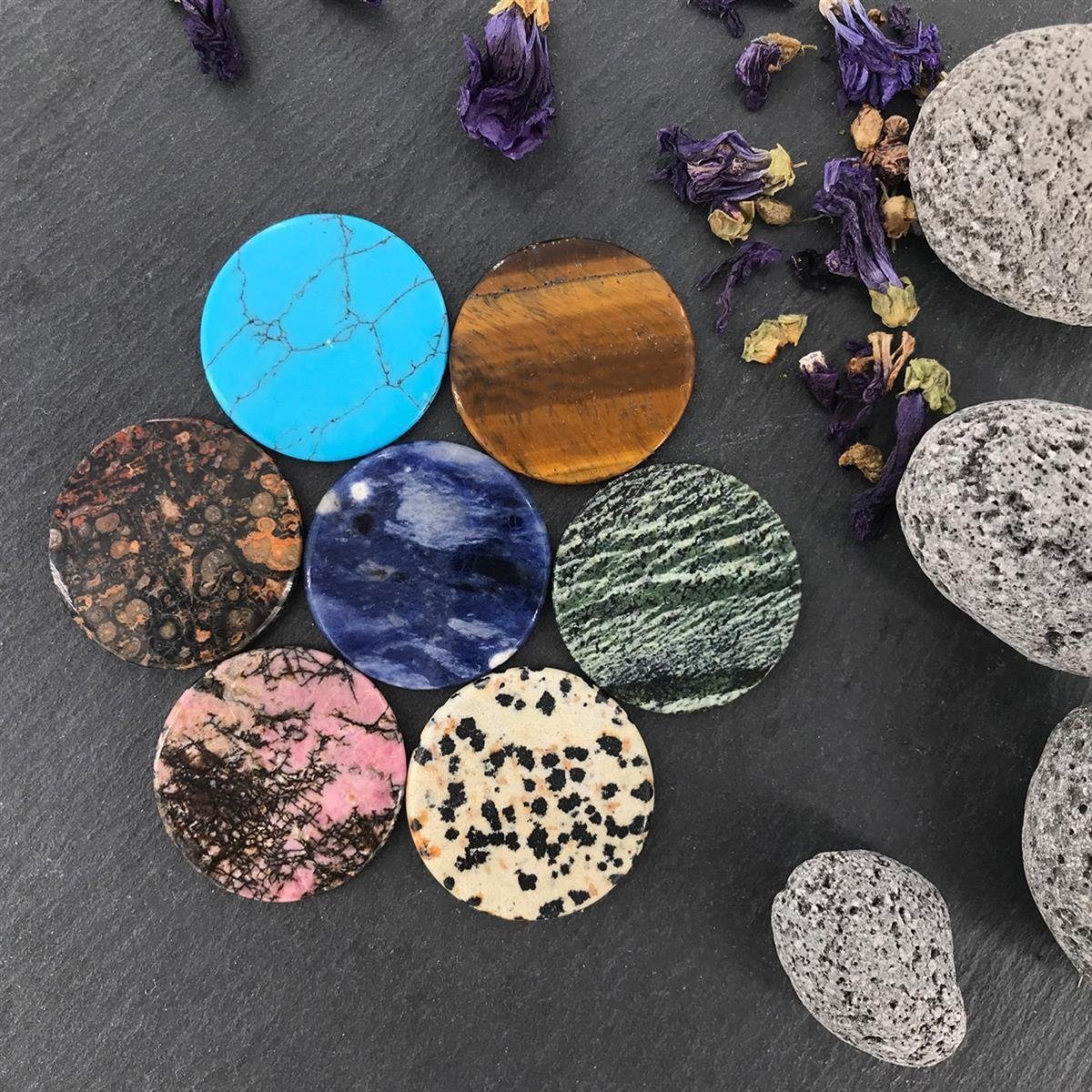 Morella Runder Anhänger Chakren Scheibe Anhänger Wechselschmuck (1-tlg), Damen-Amulett, Coin Ø 33 mm, Edelstein