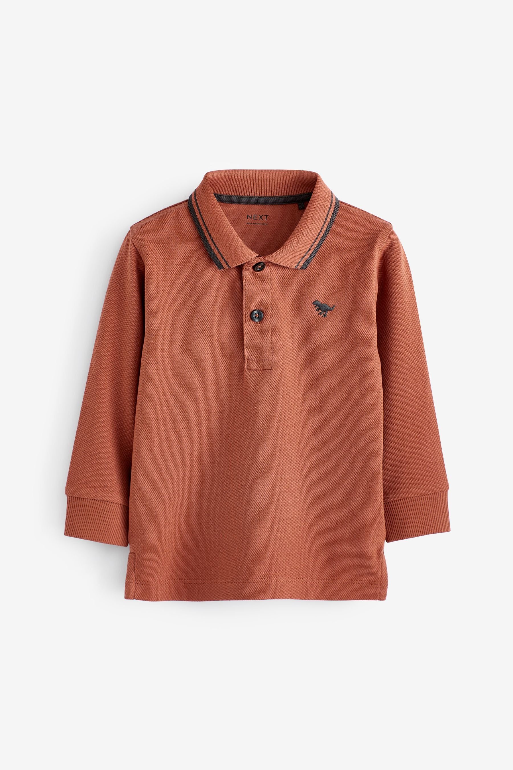 Next Langarm-Poloshirt Langärmeliges Polo-Shirt (1-tlg) Rust Brown Tipped