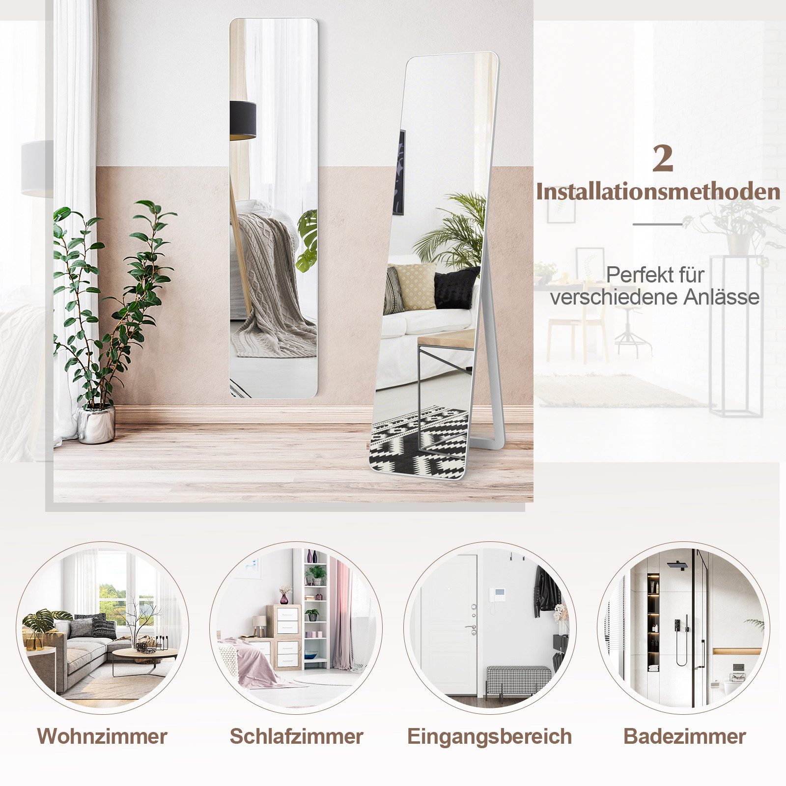COSTWAY Standspiegel, Ganzkörperspiegel stehend/ Wandmontage, 160 günstig online kaufen