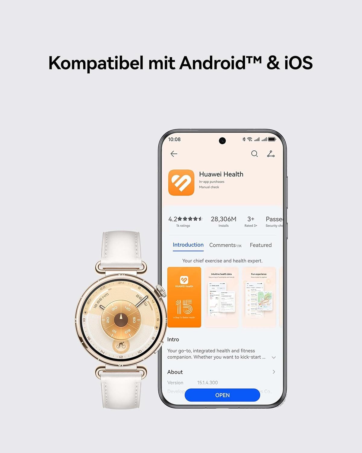 Huawei Bis zu 21 Tage Akku AMOLED-Display GPS Damen's Fitness-Tracker Smartwatch (3,3 cm/1,47 Zoll, Android iOS), mit 100+ Sportmodi, SPO2, Schlaf tracking Kompatibel mit Android & iOS
