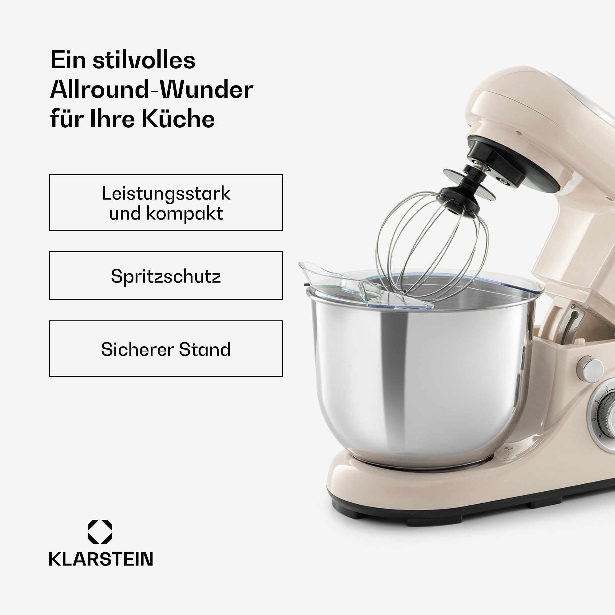 Klarstein Küchenmaschine mit Kochfunktion Bella Pico 2G Küchenmaschine 1300W 1,7 PS 6 Stufen 5L Edelstahl, 1300 W, 5 l Schüssel, Knetmaschine Teigmaschine Teigknetmaschine Rührmaschine Standmixer