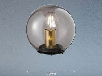 meineWunschleuchte LED Nachttischlampe, LED wechselbar, Warmweiß, Kleine Kugel-lampe mit Rauchglas Lampenschirm, Glas-kugel, Ø 20cm