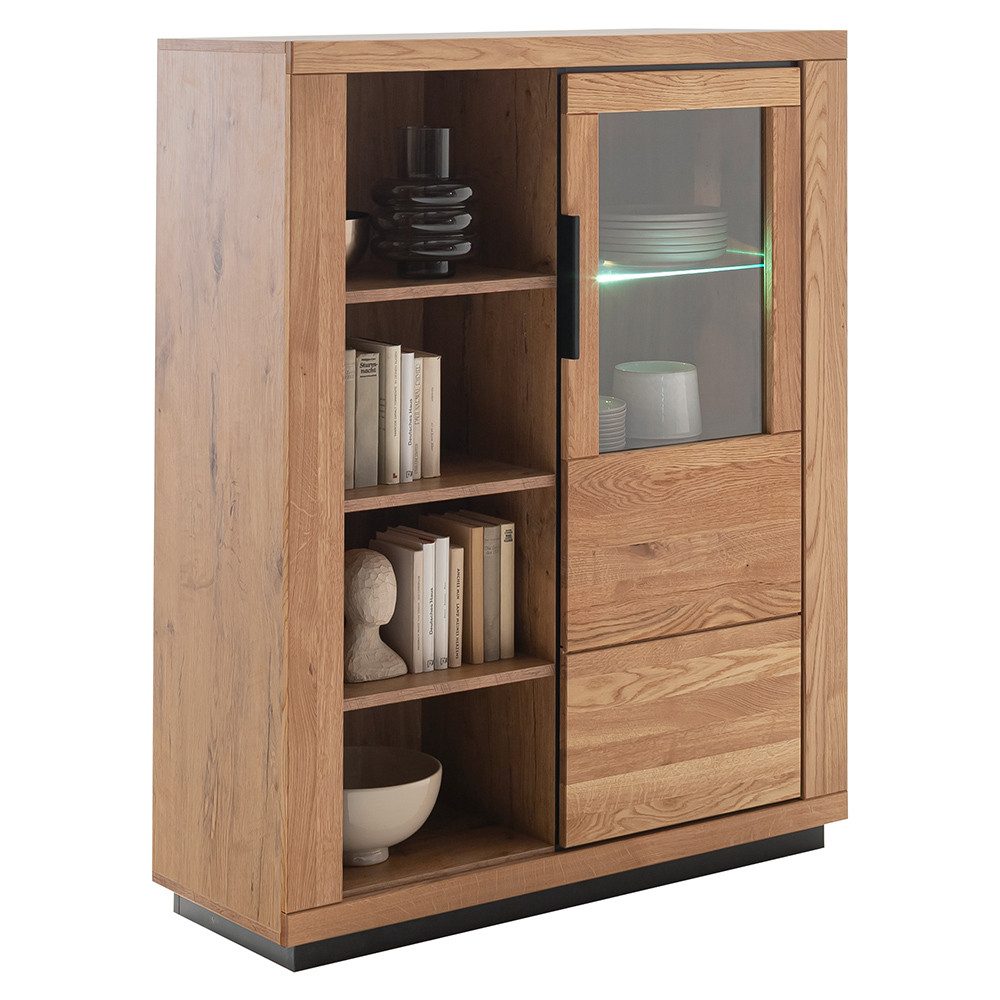 Lomadox Highboard GIUSTINO-06, Eiche teilmassiv geölt, Massivholzfronten, LED-Beleuchtung