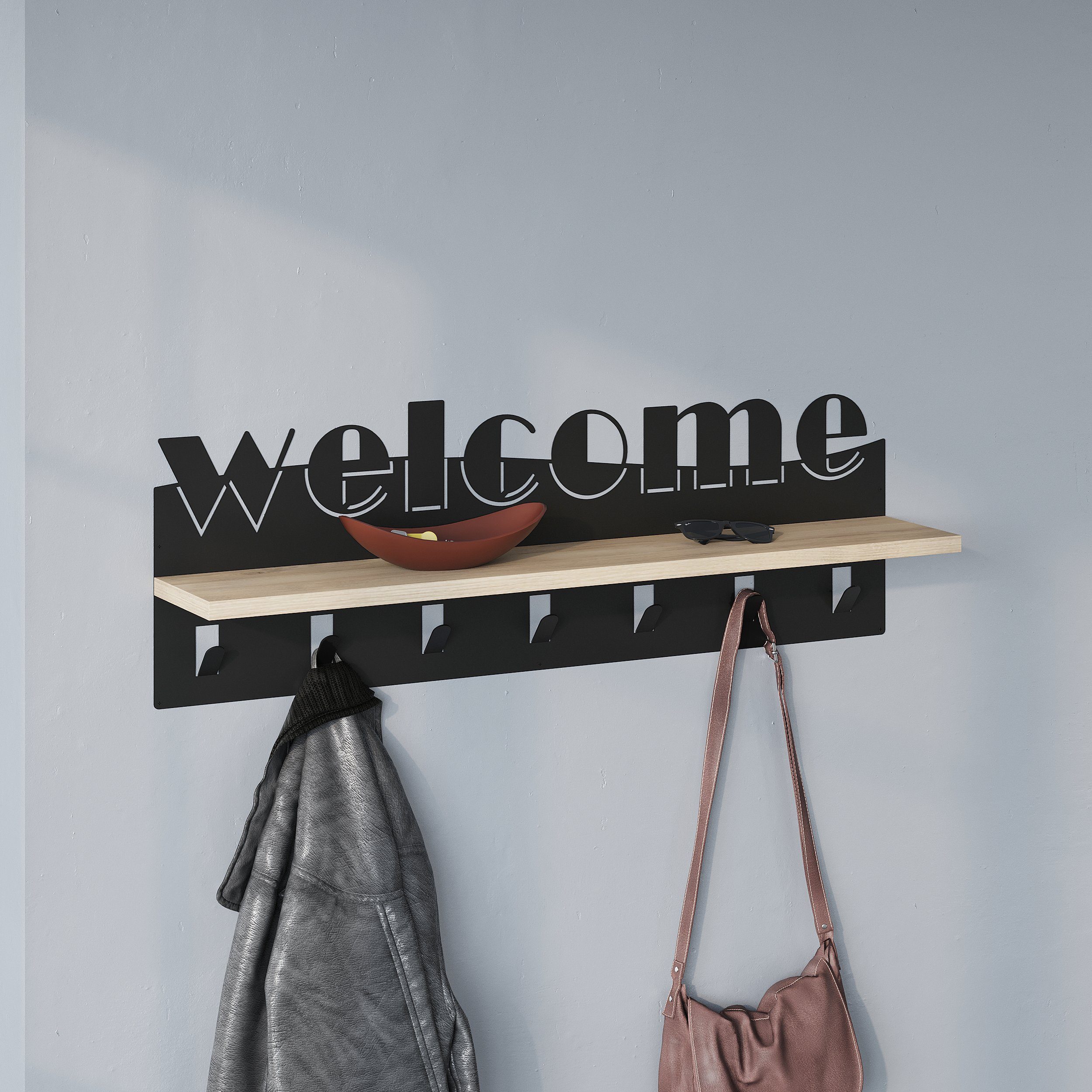 Decortie Kleiderhaken Moderner Willkommen Wandhaken aus Metall mit 7 Metall günstig online kaufen