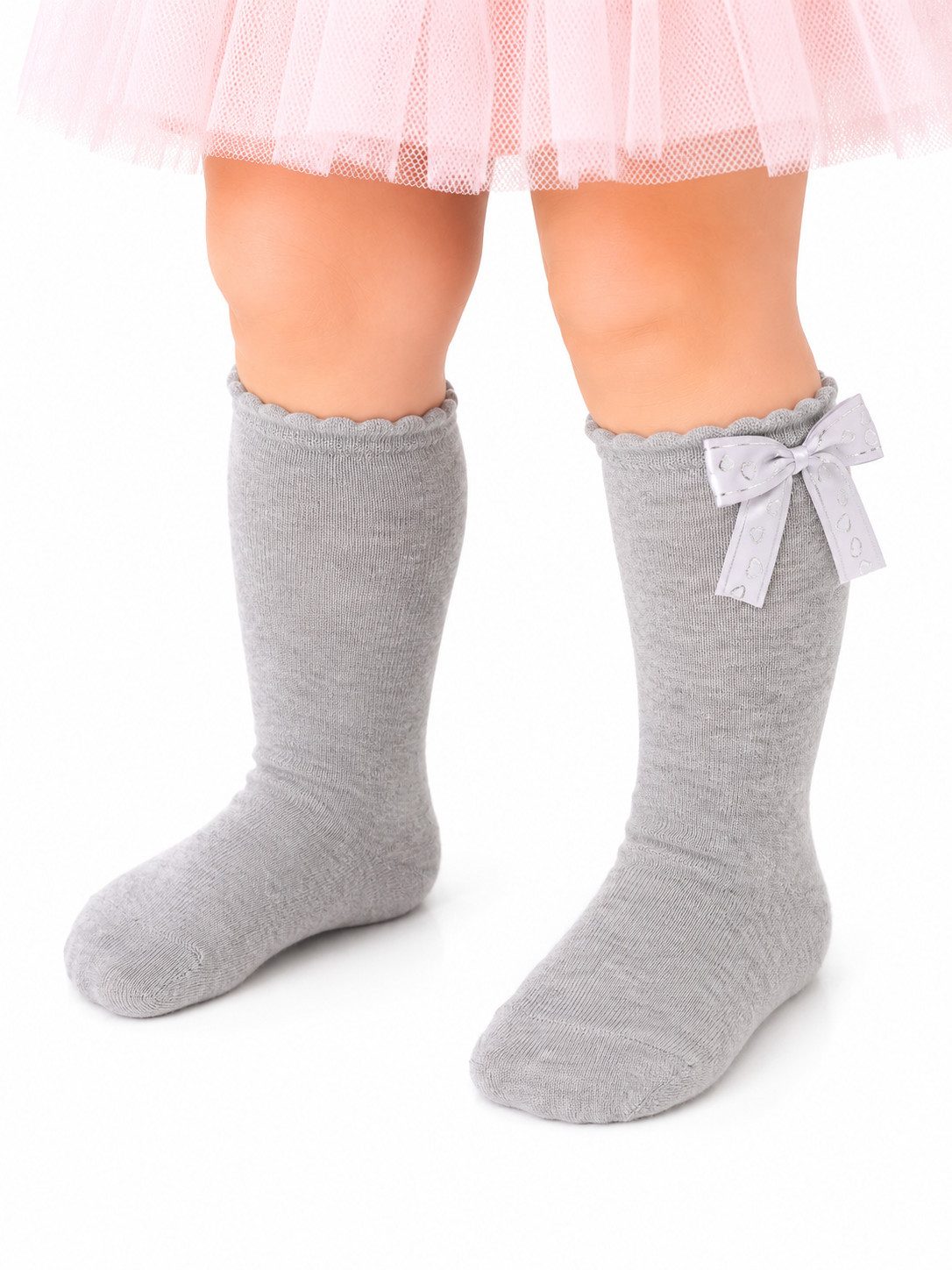 La Bortini Kniestrümpfe Kniestrümpfe in Grau Socken für Baby und Kinder Strümpfe festlich elastisch, weich, mit Schleifchen
