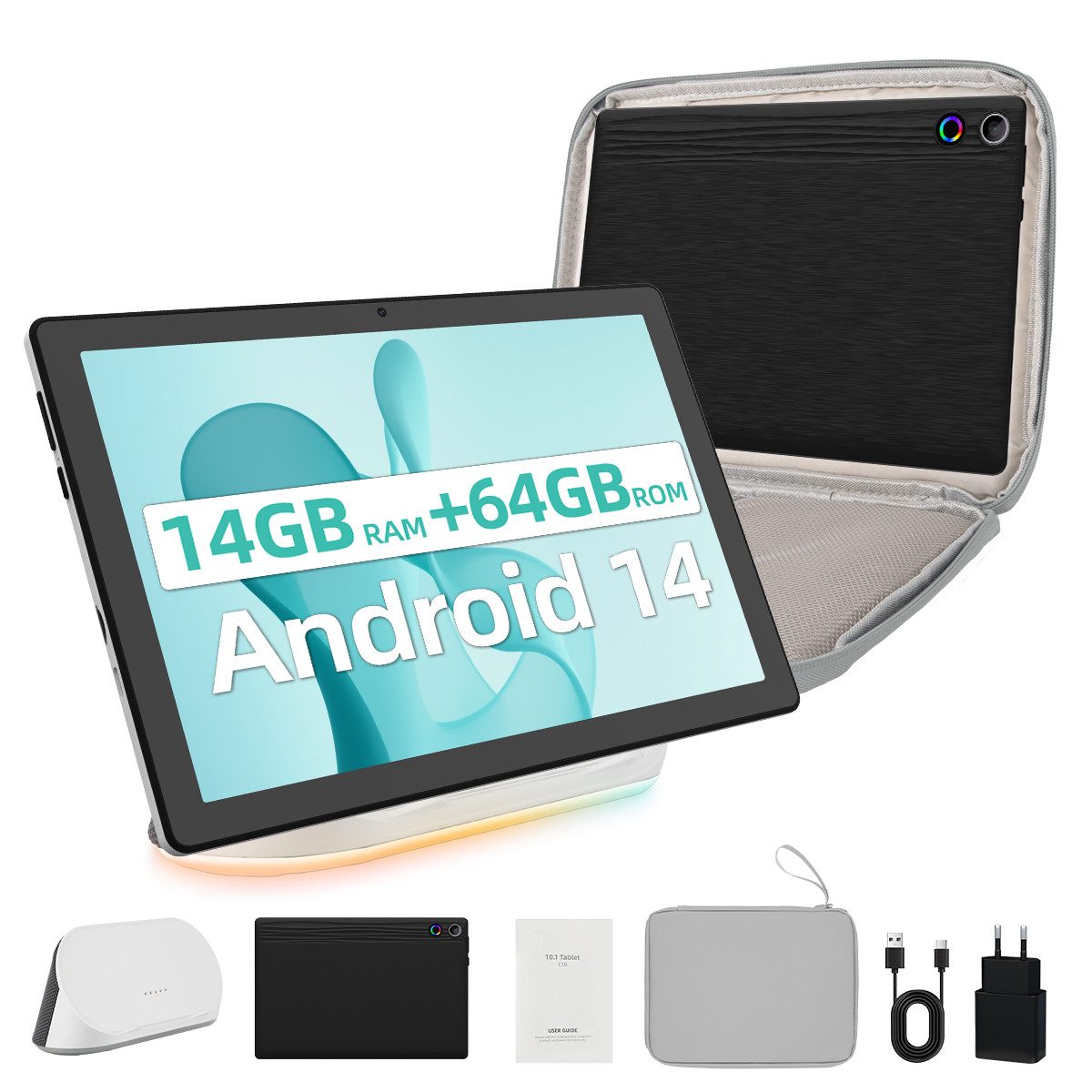 Happybe 10 Zoll Octa Core 14GB+64GB AI Cloud Album HD Display WiFi6 Dock Tablet (10", 64 GB, Android, WiFi6, BT 5.0)