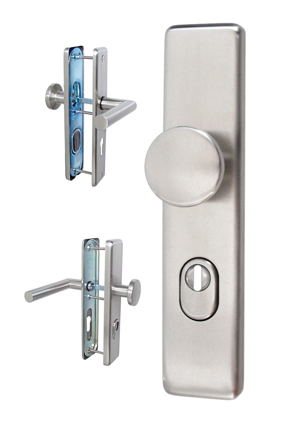 Türbeschlag Edelstahl Wohnungstür Schutzbeschlag 50120 WE-72 mit Knauf, mit Kernziehschutz und Zylinderabdeckung
