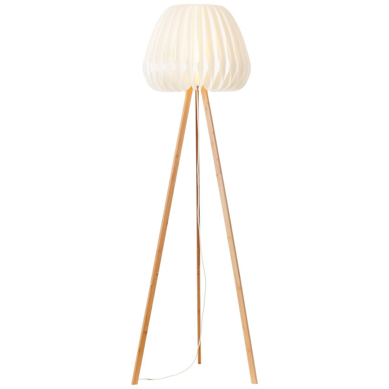 Stehlampe Bambus/Kunststoff dreibeinig Brilliant Inna, Lampe, hell/weiß, Inna holz Standleuchte,