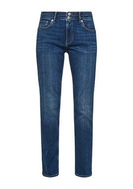 QS Stoffhose Slim: Jeans mit Wascheffekt Leder-Patch, Waschung