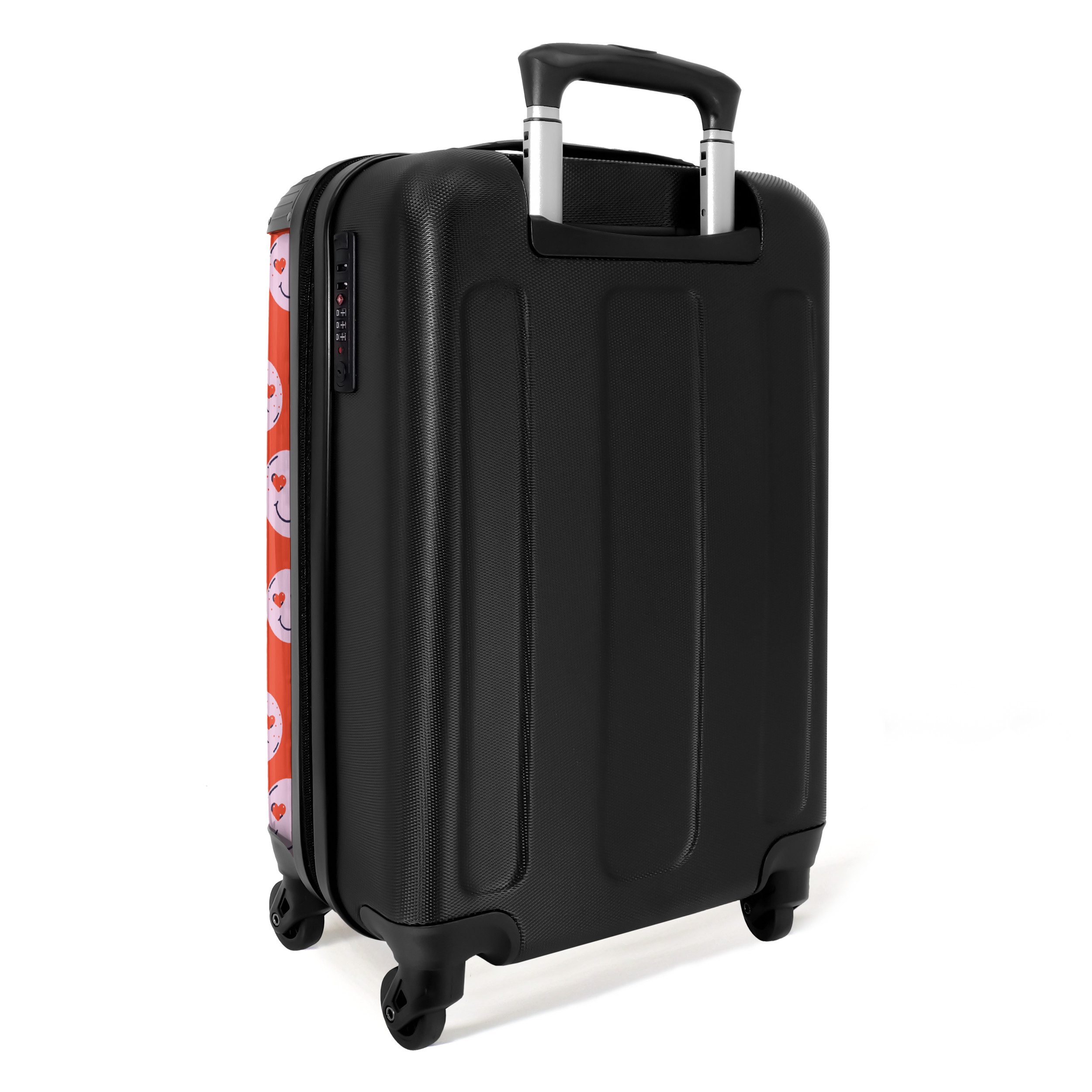 NoBoringSuitcases.com© Hartschalen-Trolley Rot mit rosa Smileys 55x35x20cm, 4 Rollen, Handgepäck Koffer & Trolleys, Luggage, Reisekoffer Frauen