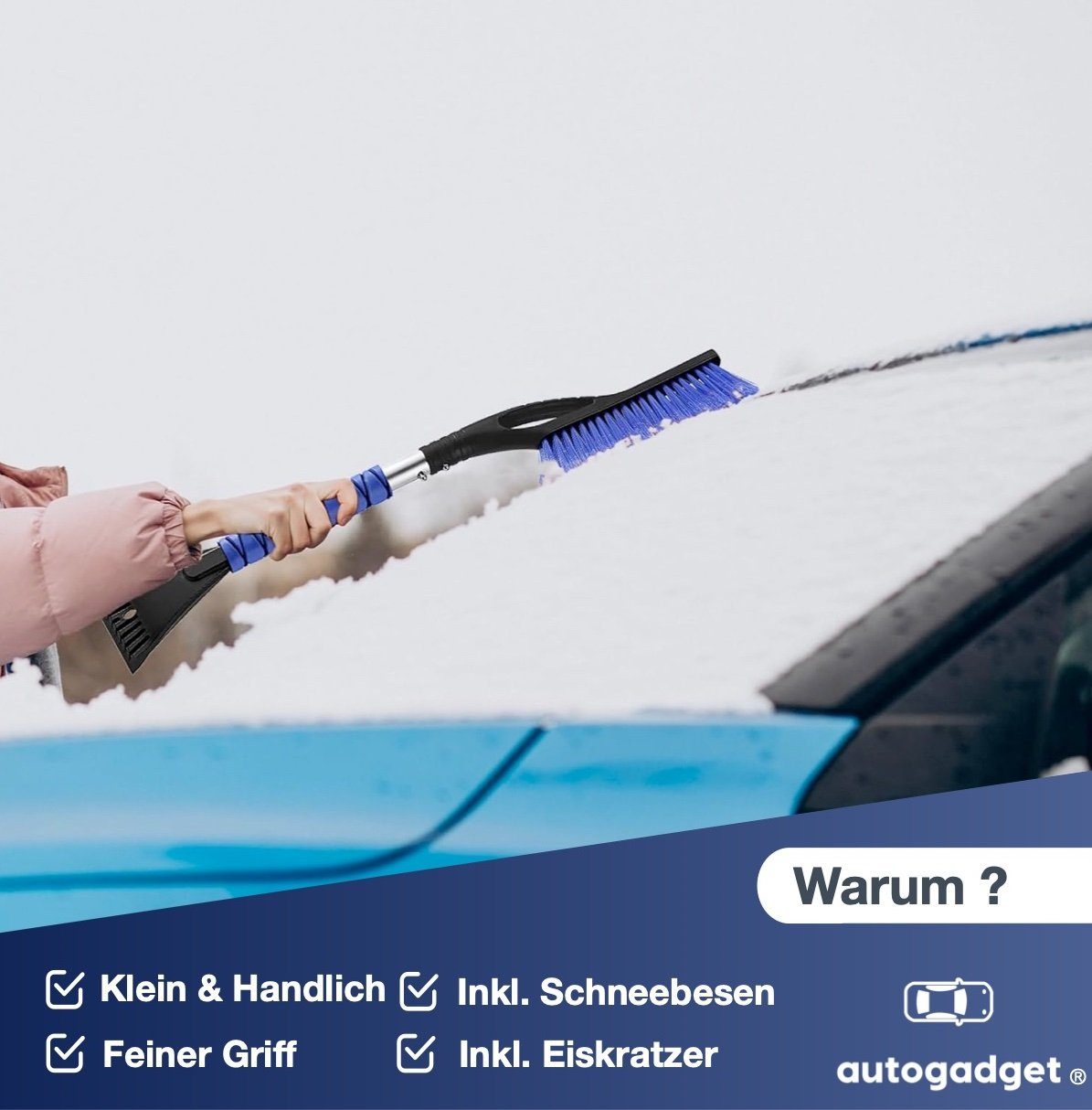 autogadget® Schneebesen 2 in 1 - Schneebesen mit Eiskratzer für Winter &  Schnee PKW KFZ