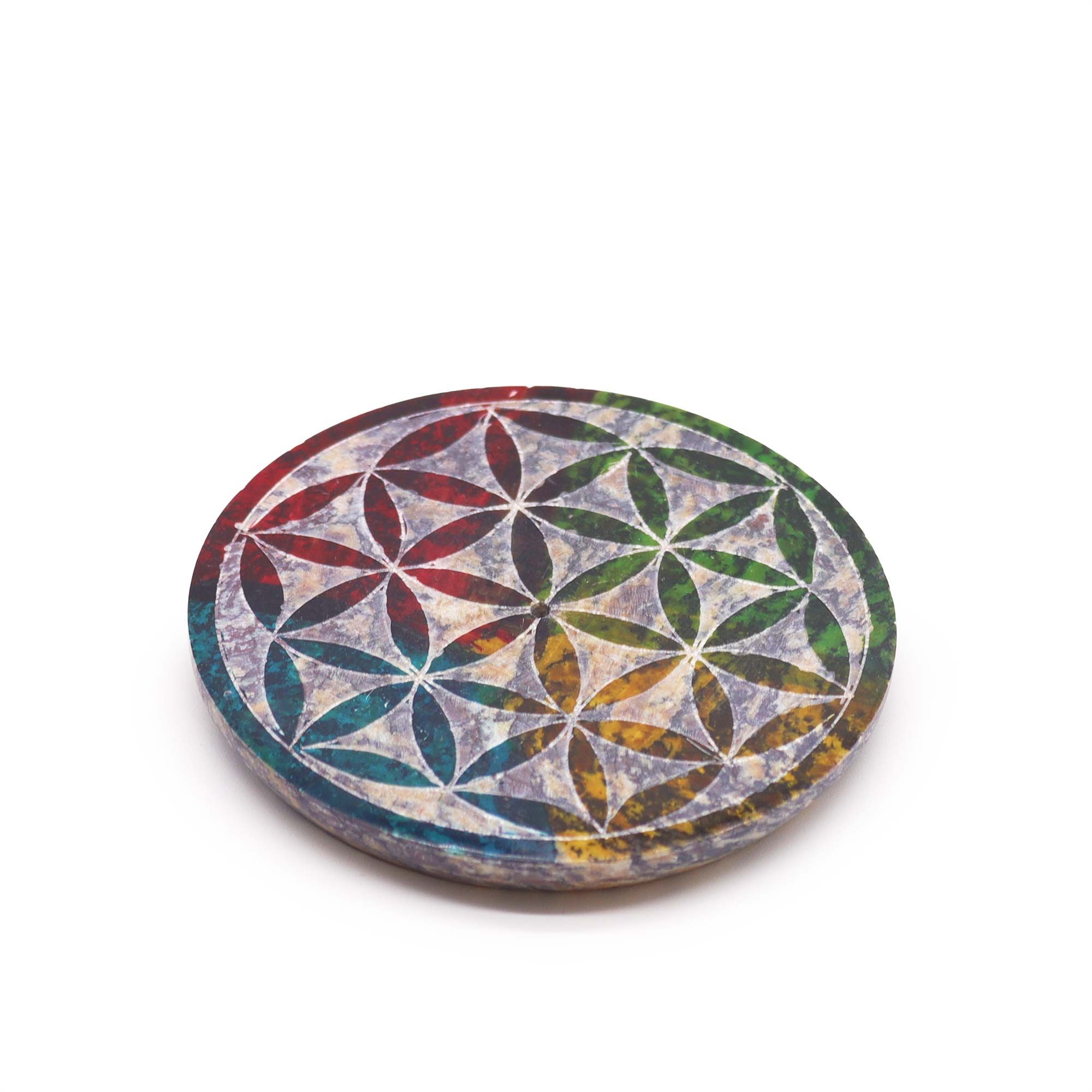 Räucherschale Räucherstäbchenhalter aus Speckstein, 8 cm, Blume des Lebens
