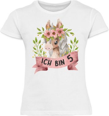 Shirtracer T-Shirt Ich bin fünf mit süßem Pferd mit Blumen 5. Geburtstag