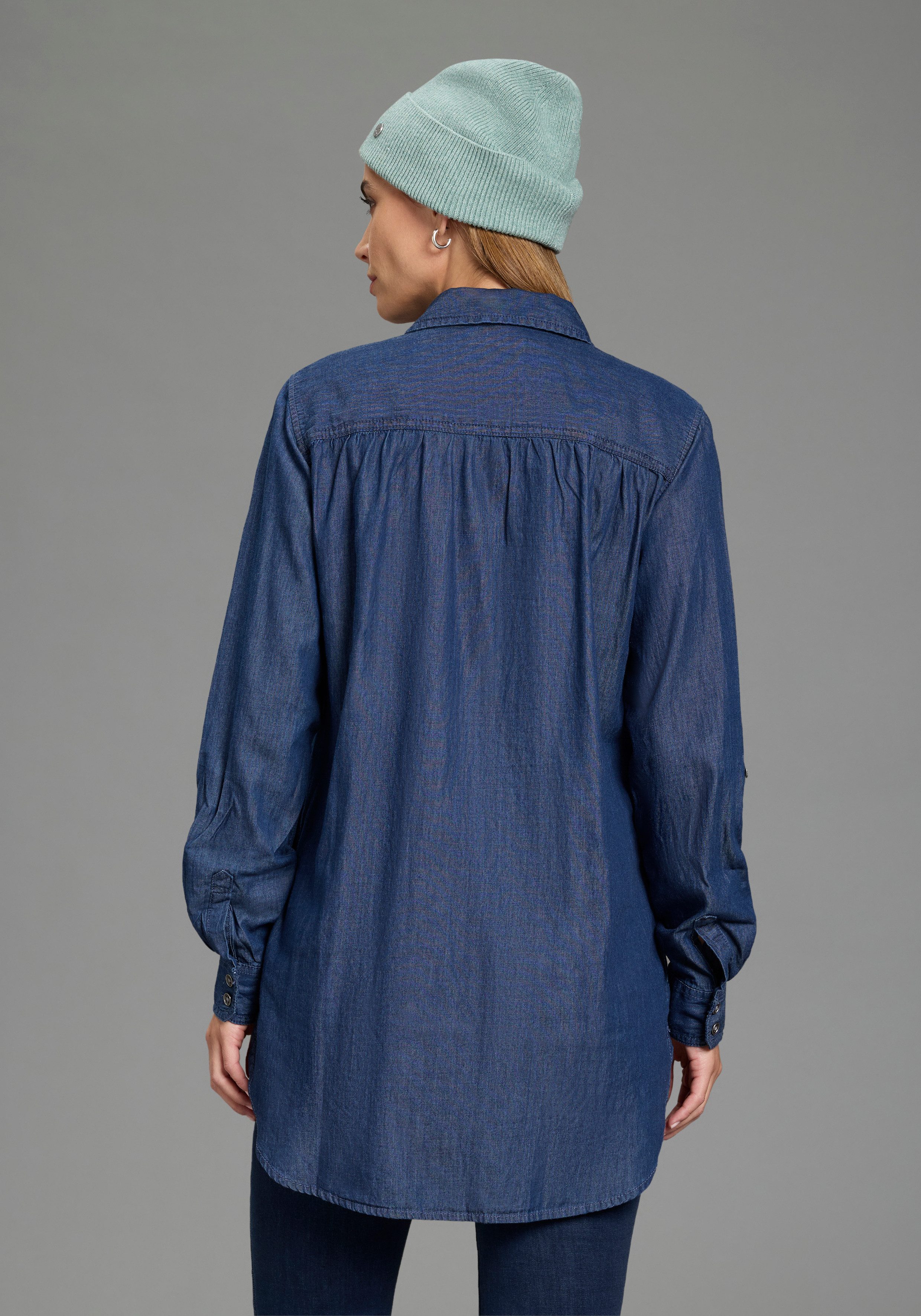 Arizona Jeansbluse Krempelärmel mit Riegel im Tunikastil