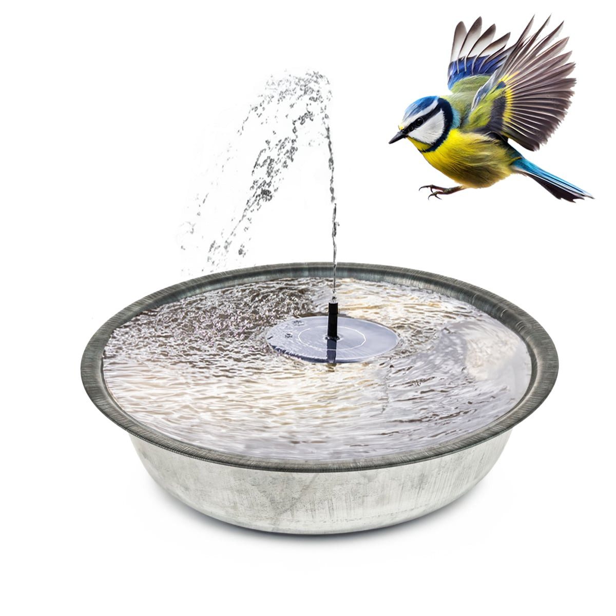 matches21 HOME & HOBBY Wasserspiel Solar-Brunnen Set für draußen - 40 cm Zink-Schale, (1 tlg), Wasser-Fontäne als Solar Spring-Brunnen Garten-Deko Vogeltränke