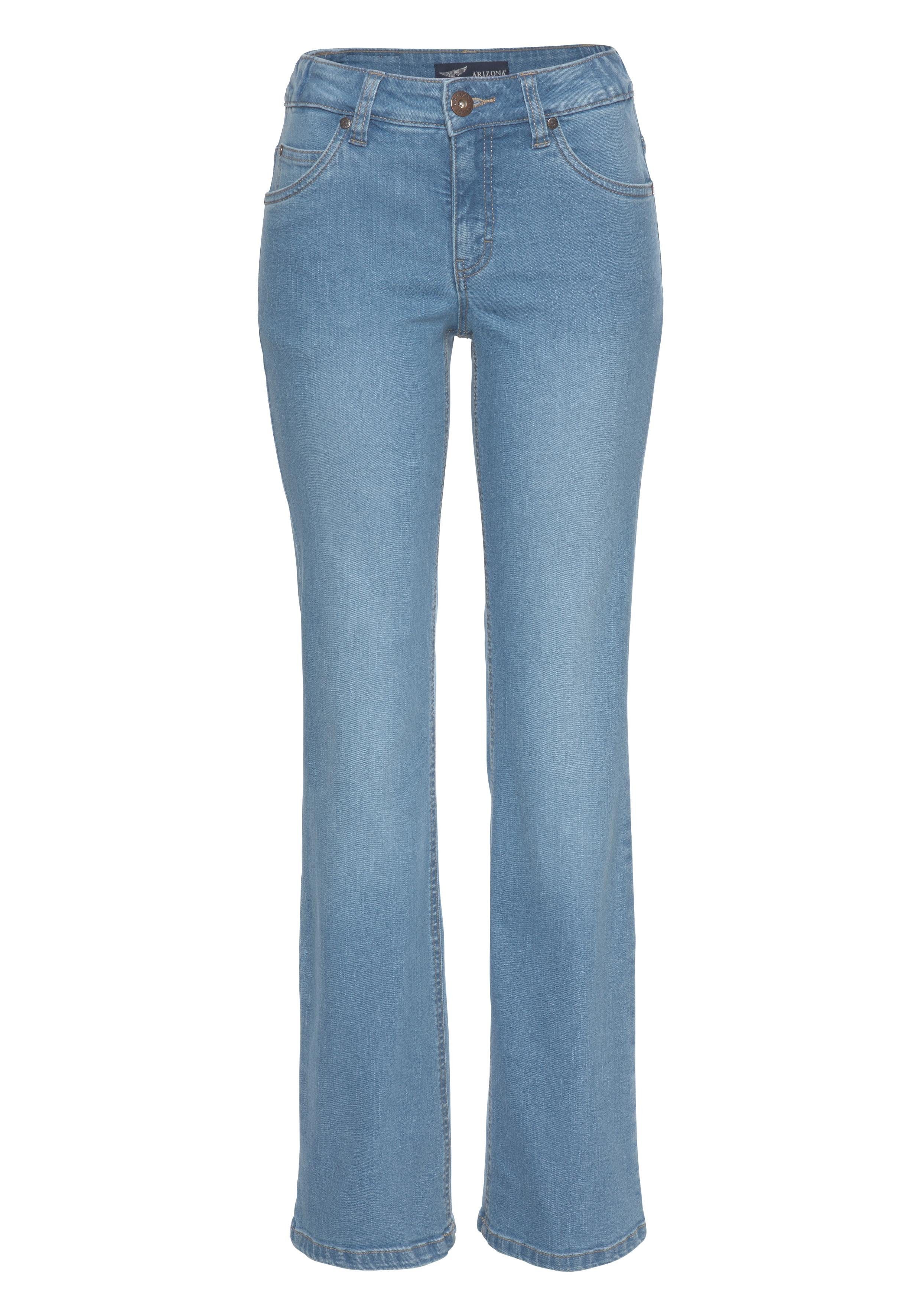 Arizona Bootcut-Jeans Bund bleached Gummizugeinsatz mit seitlichem Waist High