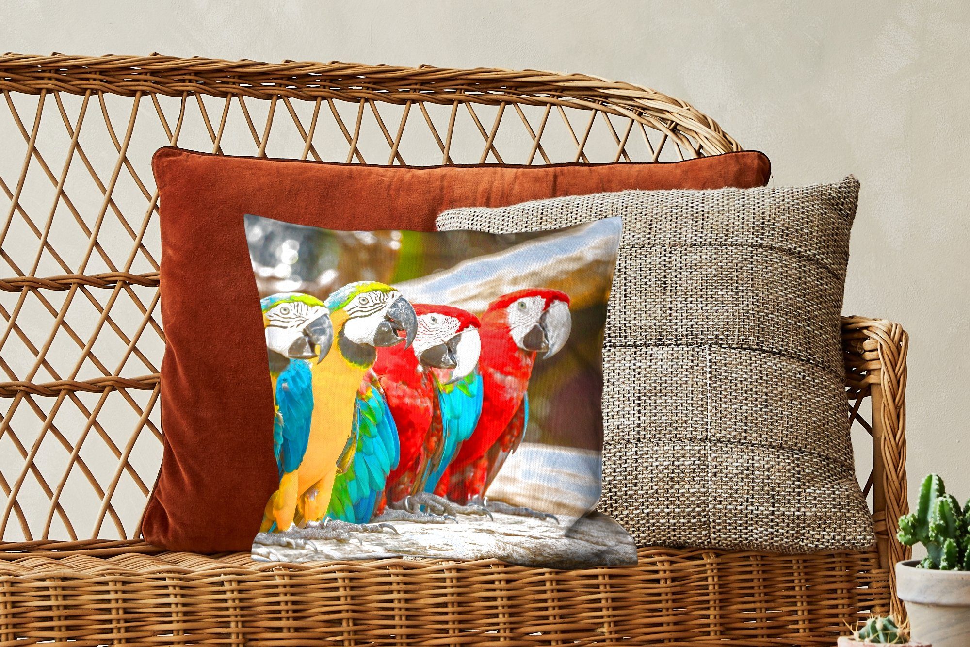 Deko, Füllung Vögel Dekokissen MuchoWow mit Tropisch Schlafzimmer, Sofakissen - für - - Papagei Natur, Wohzimmer, Zierkissen