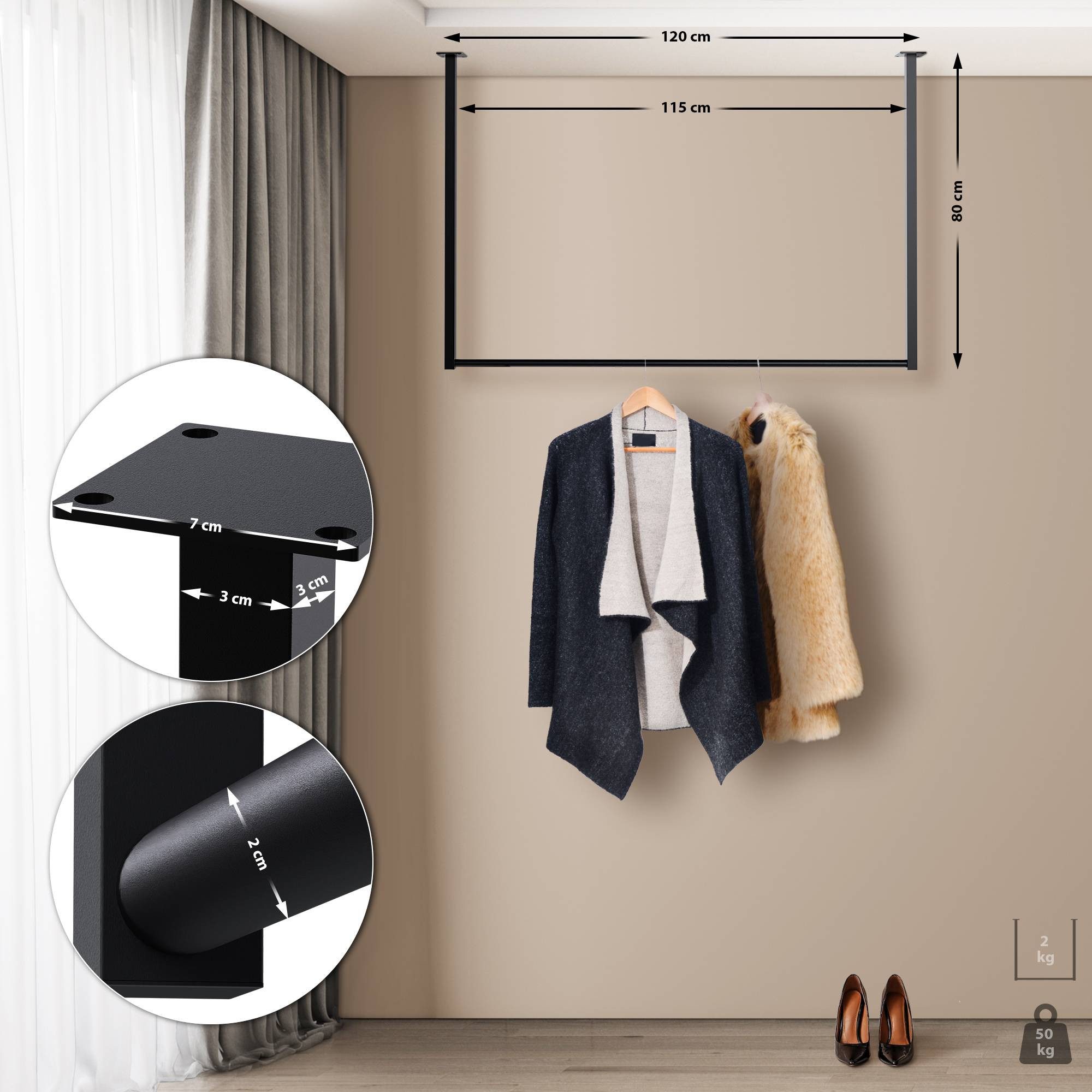 CLP Garderobenständer Fenton, Kleiderständer aus Metall für Deckenmontage günstig online kaufen