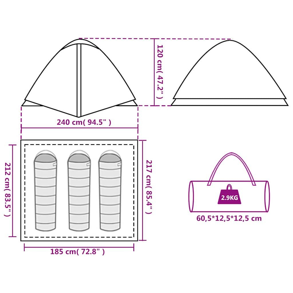vidaXL Kuppelzelt Kuppel-Campingzelt 3 Personen Orange Wasserdicht, (1 tlg)