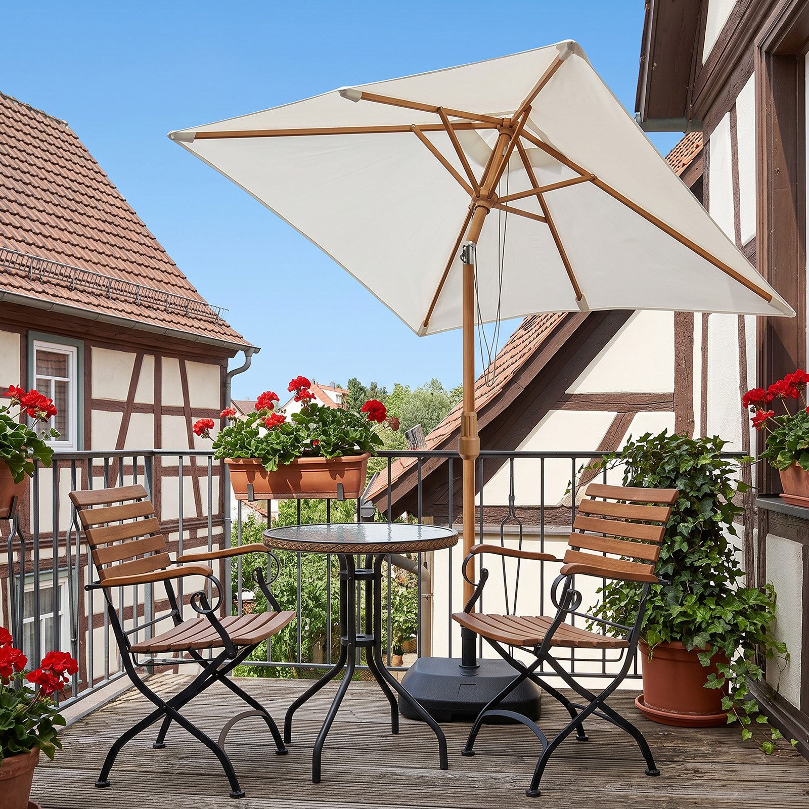 Sekey Sonnenschirm 200 x 150 cm Holzoptik Balkonschirm Rechteckig Wasserdicht, Knickbar, LxB: 200x150 cm, Sonnenschirm für Balkon Knickbar, Wasserdicht, UPF 50+