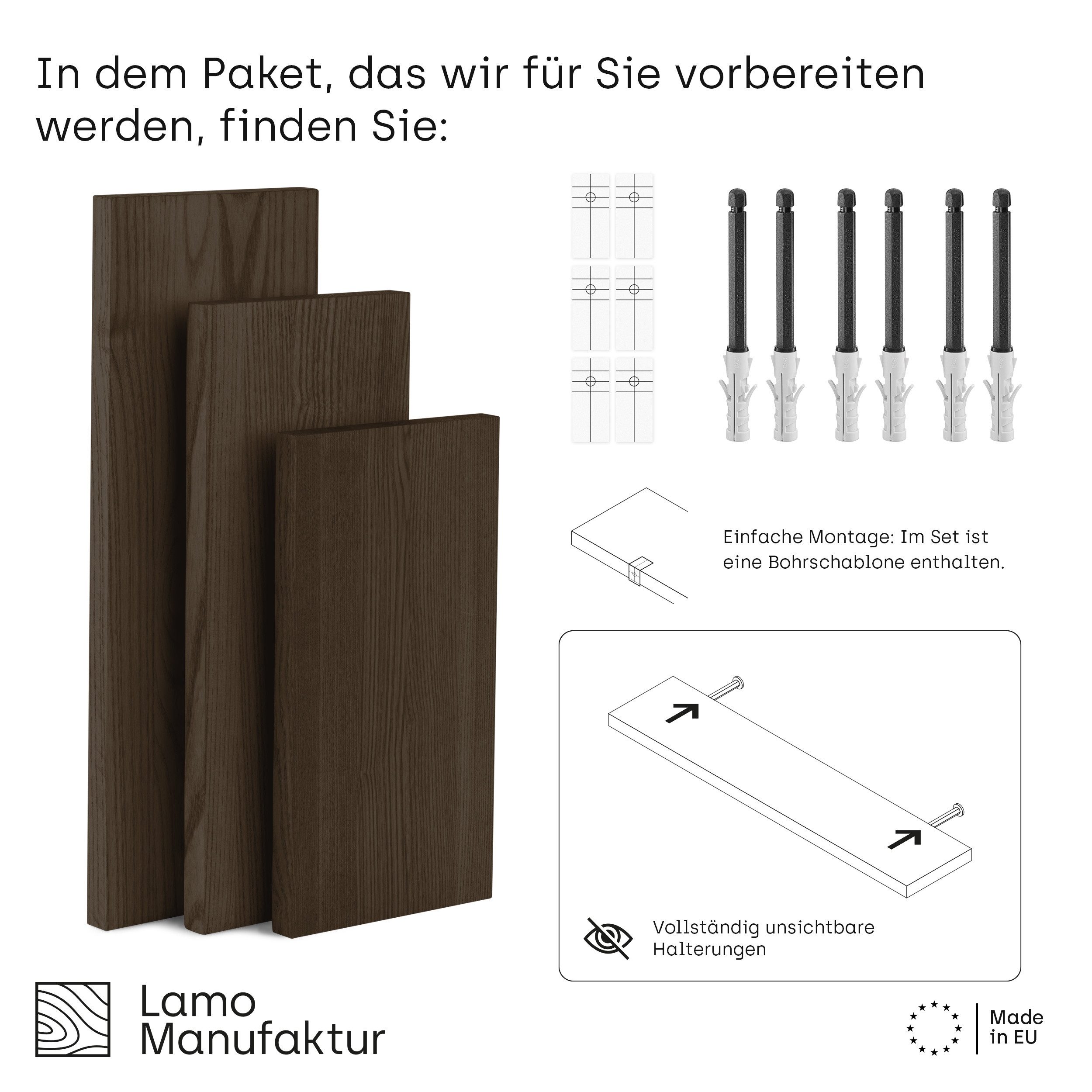 LAMO Manufaktur Wandregal LAMO Manufaktur 3 Stück Wandregal aus Holz 42/36/ günstig online kaufen