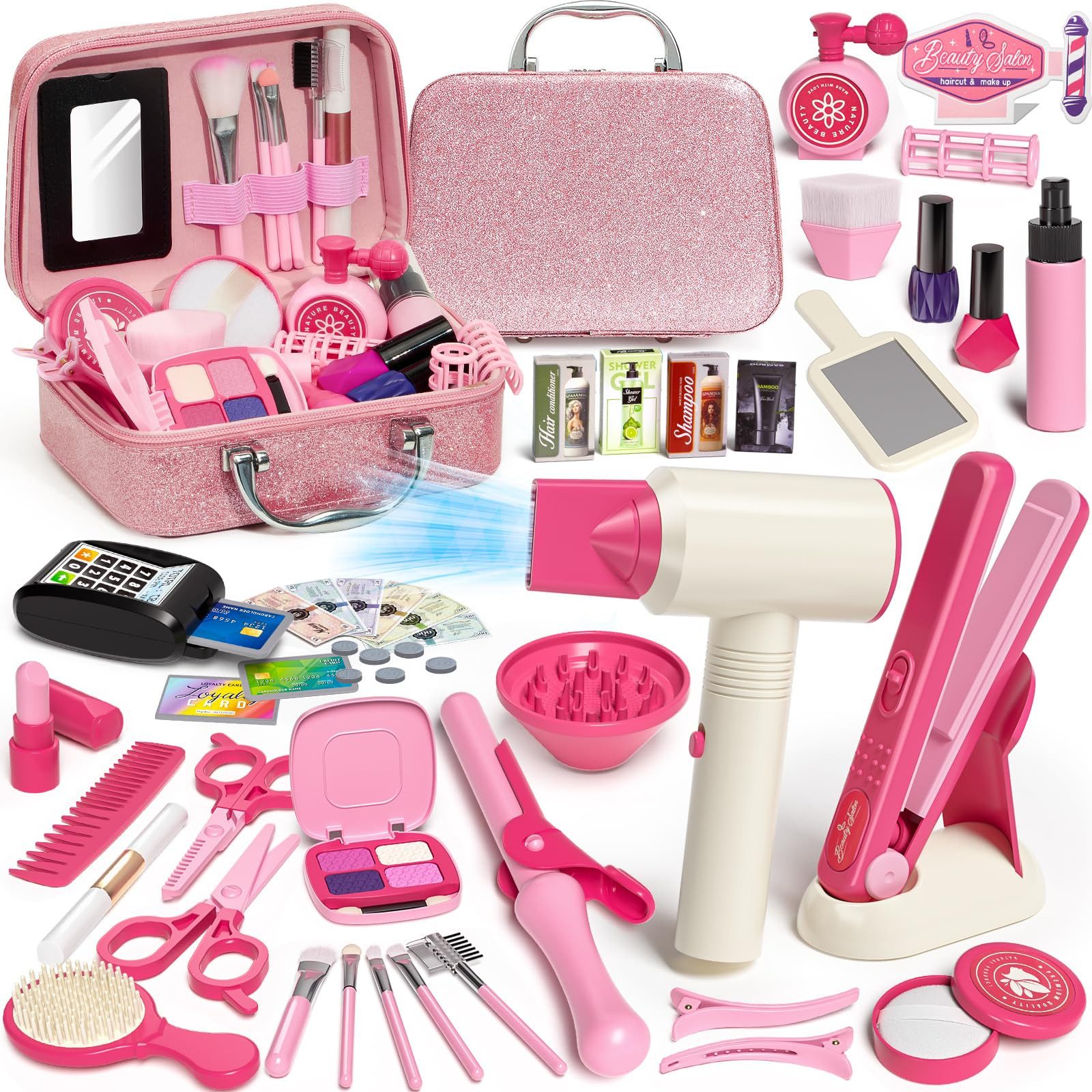 Zaewry Spielzeug-Frisierkoffer Friseur Set Kinder Schminkkoffer Mädchen, Kinderschminke Geschenke, Friseurkoffer Haarstyling Zubehör Makeup Spielzeug