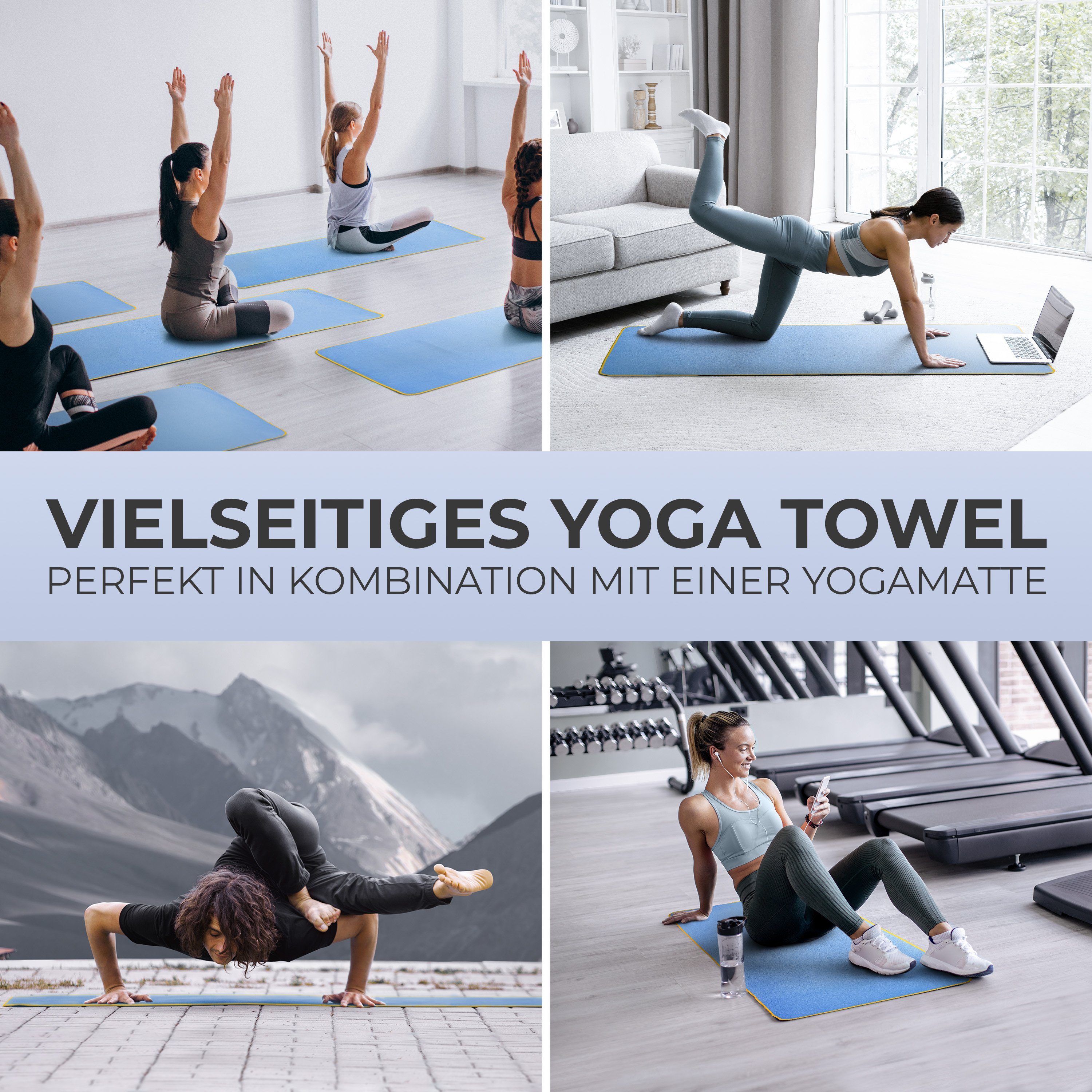 NirvanaShape Sporthandtuch Yoga Handtuch mit Antirutsch-Noppen, Yogatuch-Auflage für Yogamatte, Microfaser, +Yoga Einführungs eBook, Yogatuch-Auflage Saugstark, Hygienisch