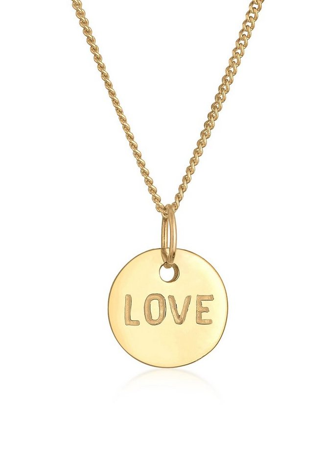 Elli Premium Kette mit Anhänger Love-Schriftzug Liebe Wording 585 Gelbgold,  Das ideale Geschenk für die Frau oder Freundin