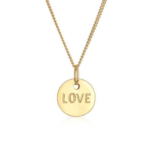 Elli Premium Kette mit Anhänger Love-Schriftzug Liebe Wording 585 Gelbgold