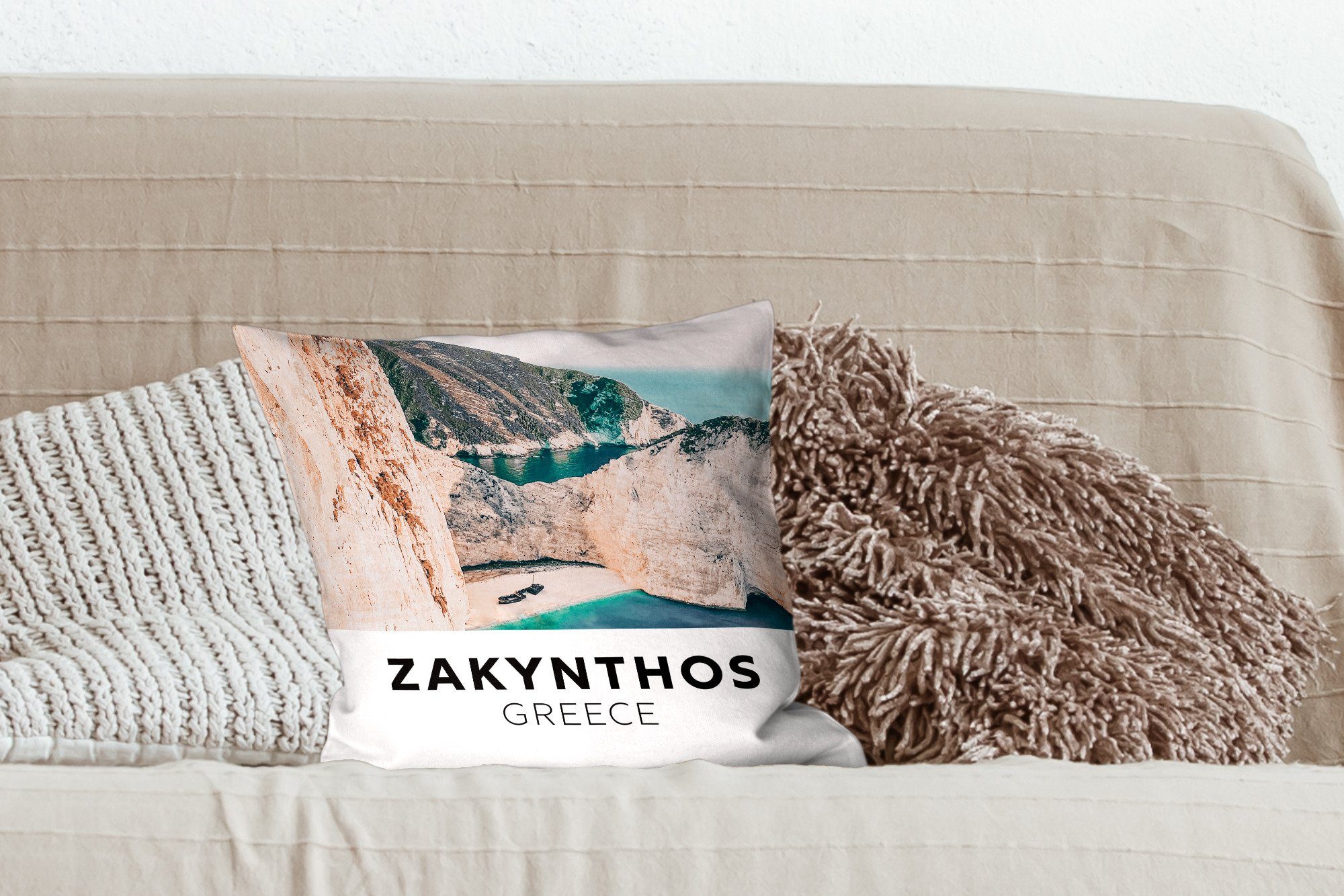 Berg, Griechenland für Dekokissen Füllung Schlafzimmer, Insel mit Wohzimmer, - Deko, - MuchoWow Sofakissen Zierkissen