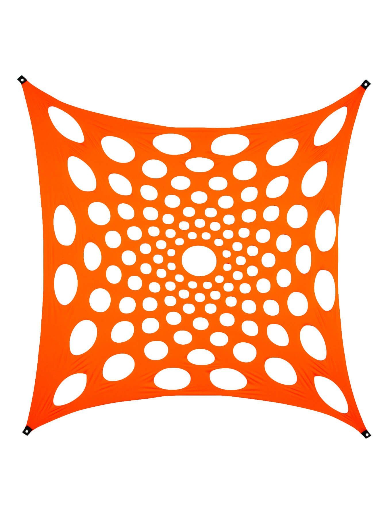Wandteppich Schwarzlicht Segel Spandex "Mandala Dots II" Orange, 3x3m, PSYWORK, UV-aktiv, leuchtet unter Schwarzlicht