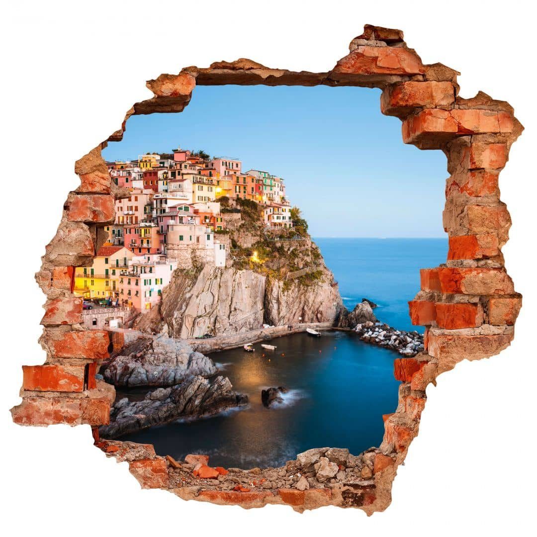K&L Wall Art Wandtattoo 3D Wandtattoo Aufkleber Colombo Italien Fischerdorf Küste Cinque Terre, Mauerdurchbruch Wandbild selbstklebend