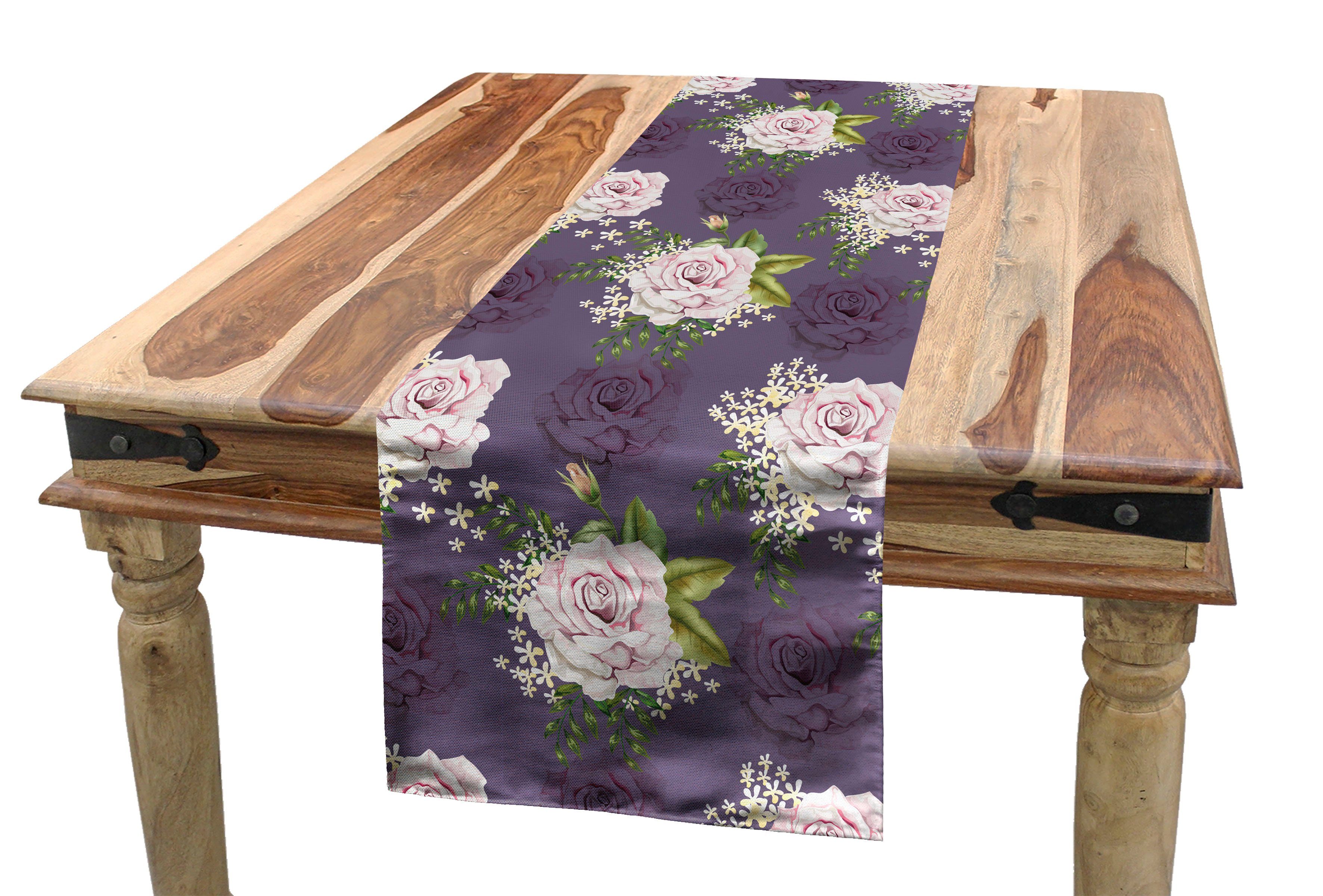 Abakuhaus Tischläufer Esszimmer Küche Rechteckiger Dekorativer Tischläufer, Natürlich Rosen und kleine Blumen