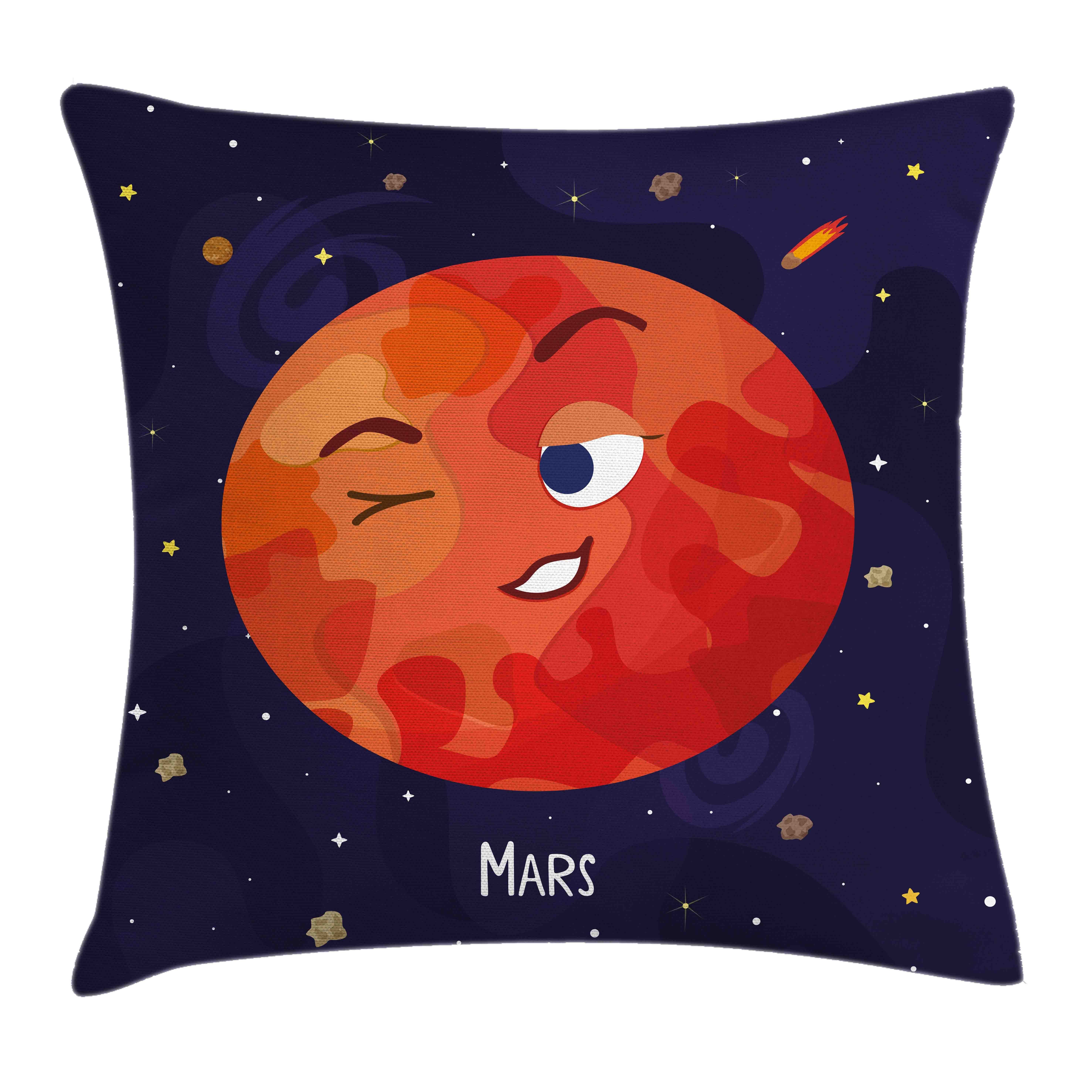 Kissenbezüge Waschbar mit Reißverschluss Kissenhülle mit Farbfesten Klaren Farben Beidseitiger Druck, Abakuhaus (1 Stück), Astronomie Mars-Cartoon-Charakter