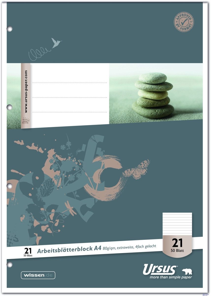 Notizblock Arbeitsblock A4 80g/qm 4-fach gelocht 50 Blatt liniert